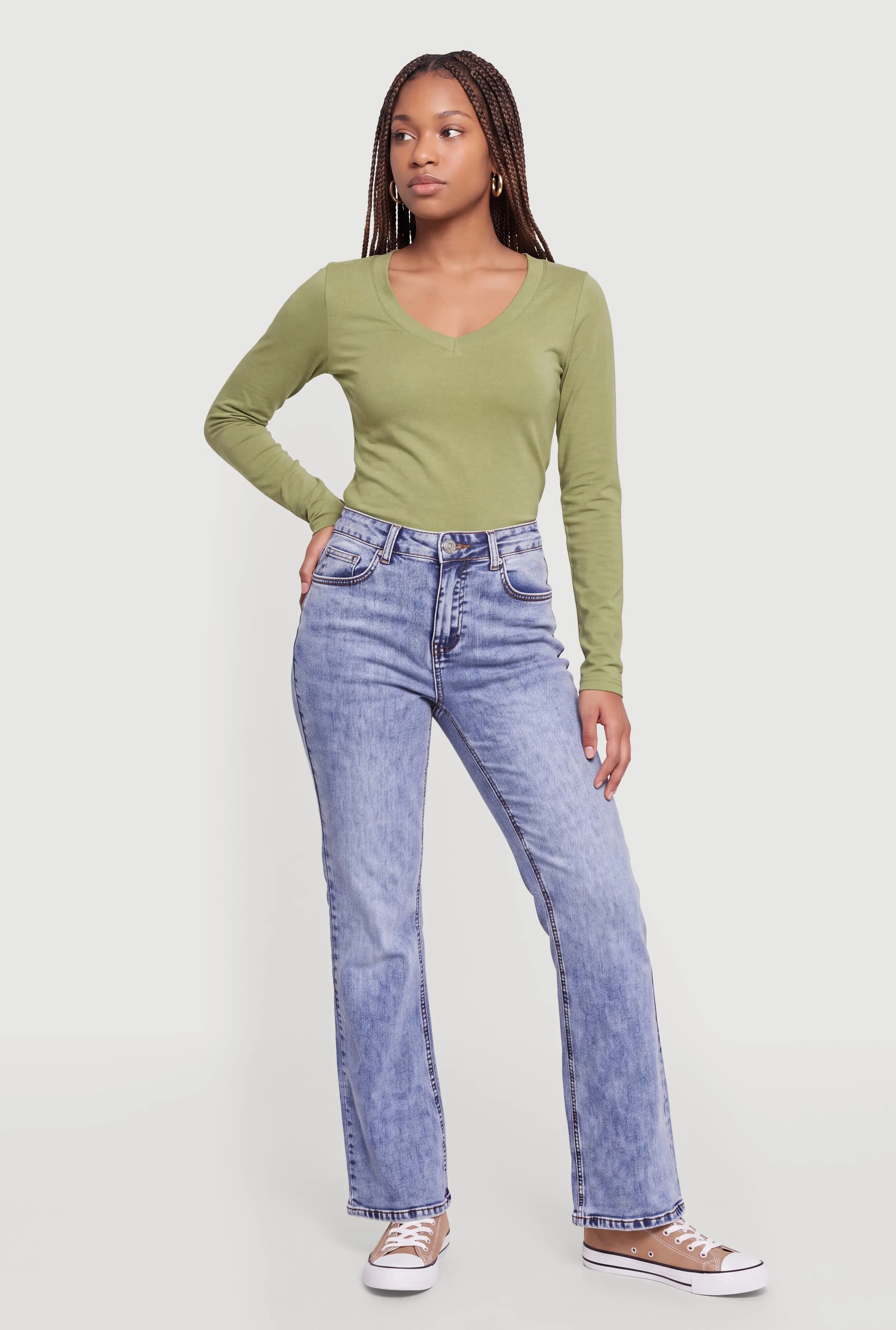 Long Sleeve V Neck Basic Tee sold by Rainbow product image thumbnail 5