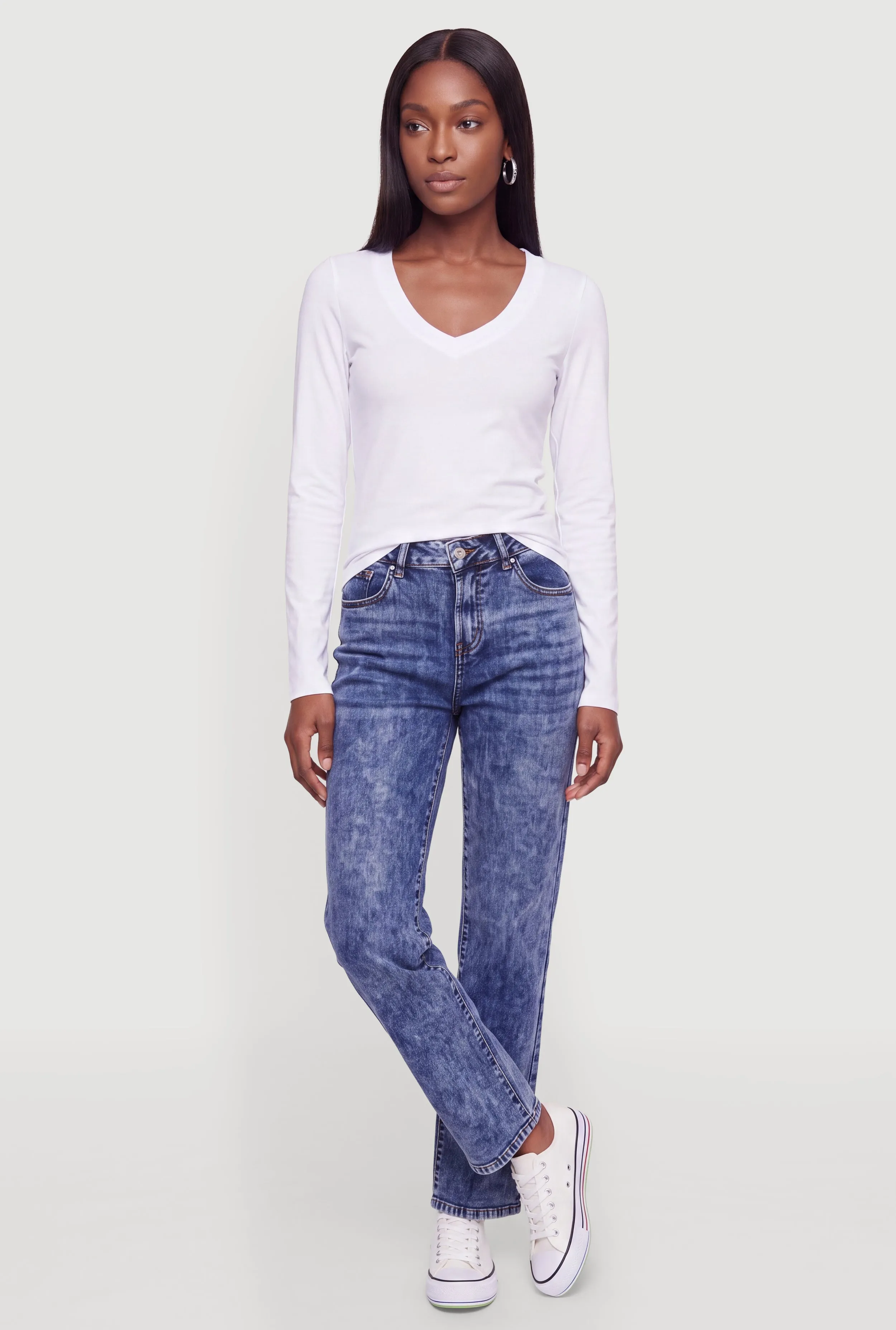 Long Sleeve V Neck Basic Tee sold by Rainbow product image thumbnail 3