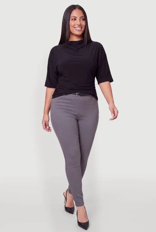 Plus Size High Waist Pull On Belted Dress Pants made by Rainbow