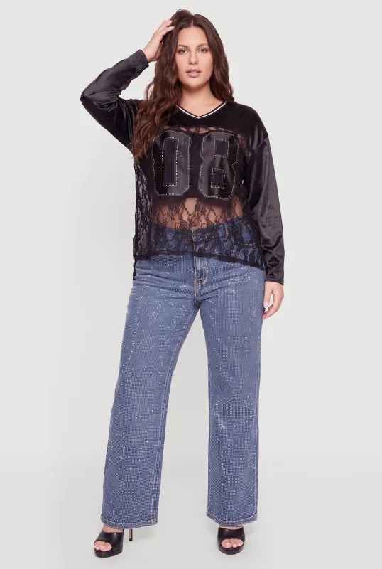 Plus Size 08 Satin Long Sleeve Lace Football Jersey made by Rainbow