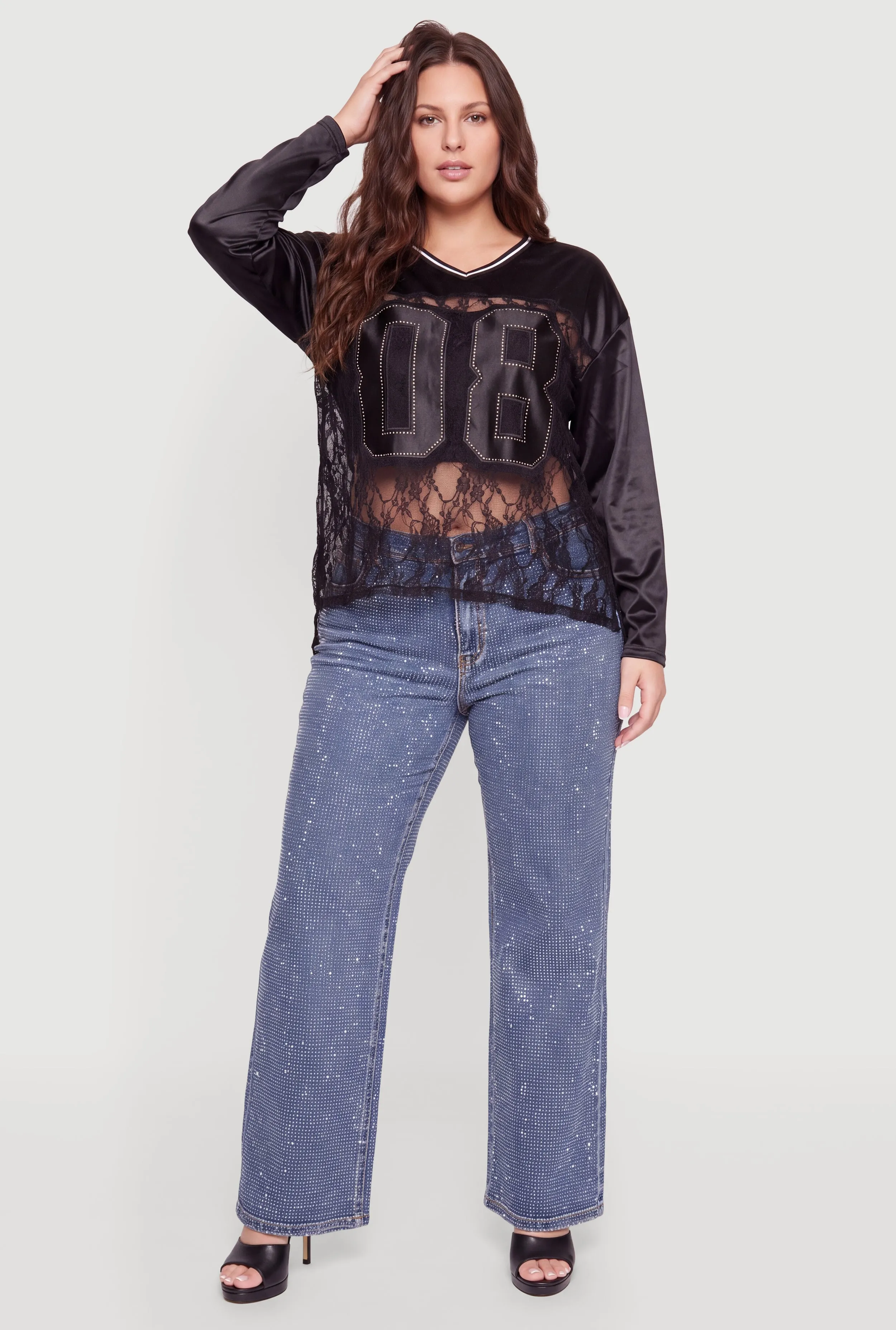 Plus Size 08 Satin Long Sleeve Lace Football Jersey sold by Rainbow