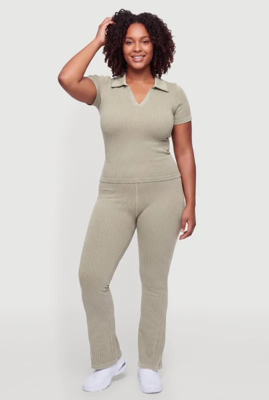 Plus Size Acid Wash High Waisted Boot Cut Pull On Pants made by Rainbow