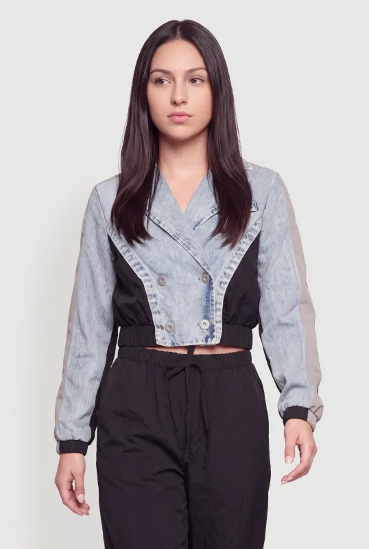 Double Breasted Mixed Media Cropped Jacket made by Rainbow