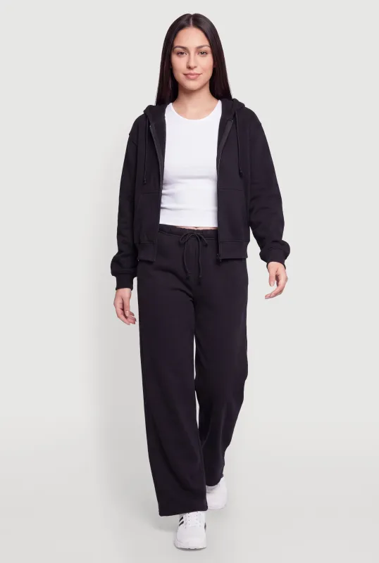 Fleece Lined Drawstring Waist Wide Leg Sweatpants made by Almost Famous