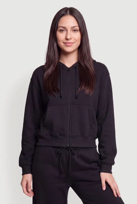 Fleece Lined Zip Front Drawstring Hoodie made by Almost Famous