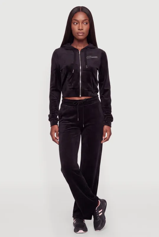 Rhinestone Dream Graphic Velour Wide Leg Pants made by iris
