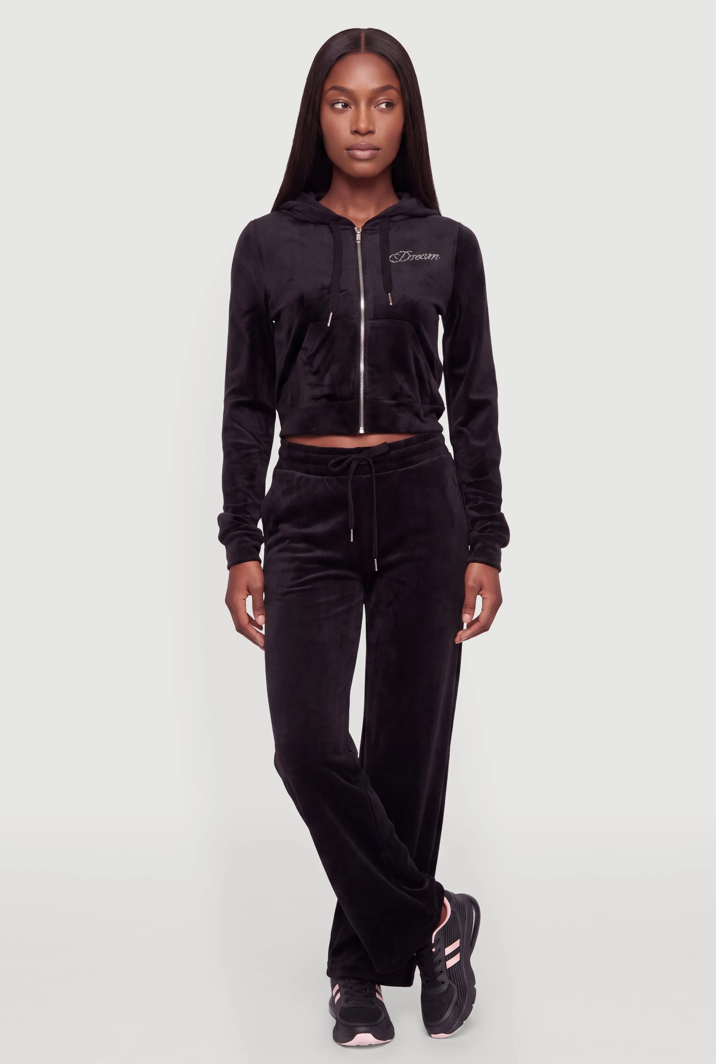 Rhinestone Dream Graphic Velour Wide Leg Pants sold by Rainbow