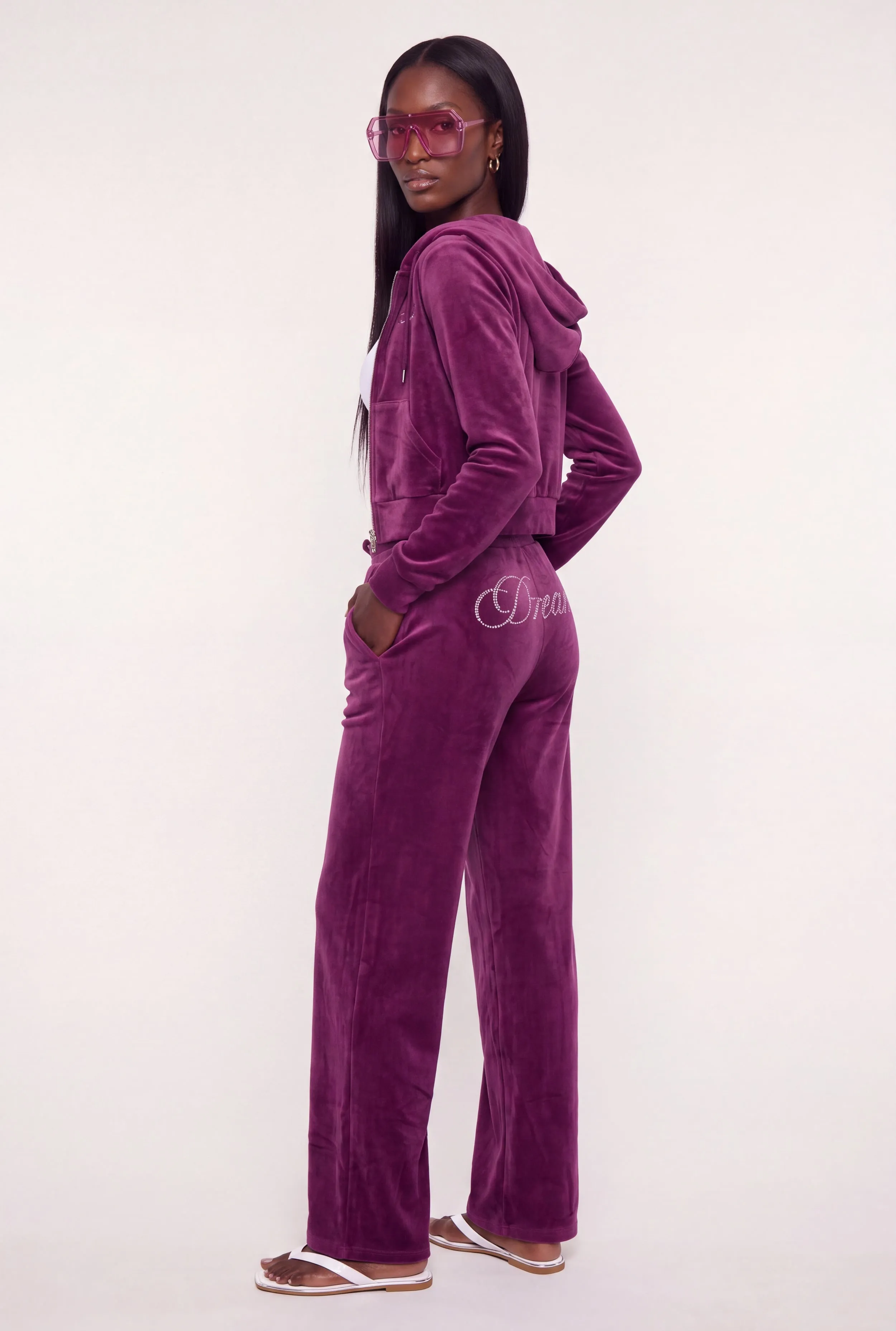 Rhinestone Dream Graphic Velour Wide Leg Pants sold by Rainbow product image thumbnail 3