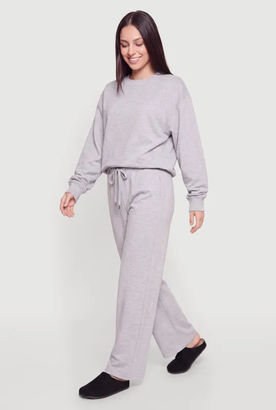 Drawstring Waist Fleece Lined Wide Leg Pants made by iris