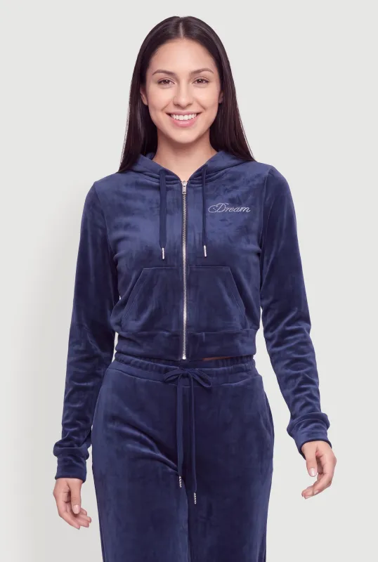 Rhinestone Dream Graphic Velour Zip Front Hoodie made by iris
