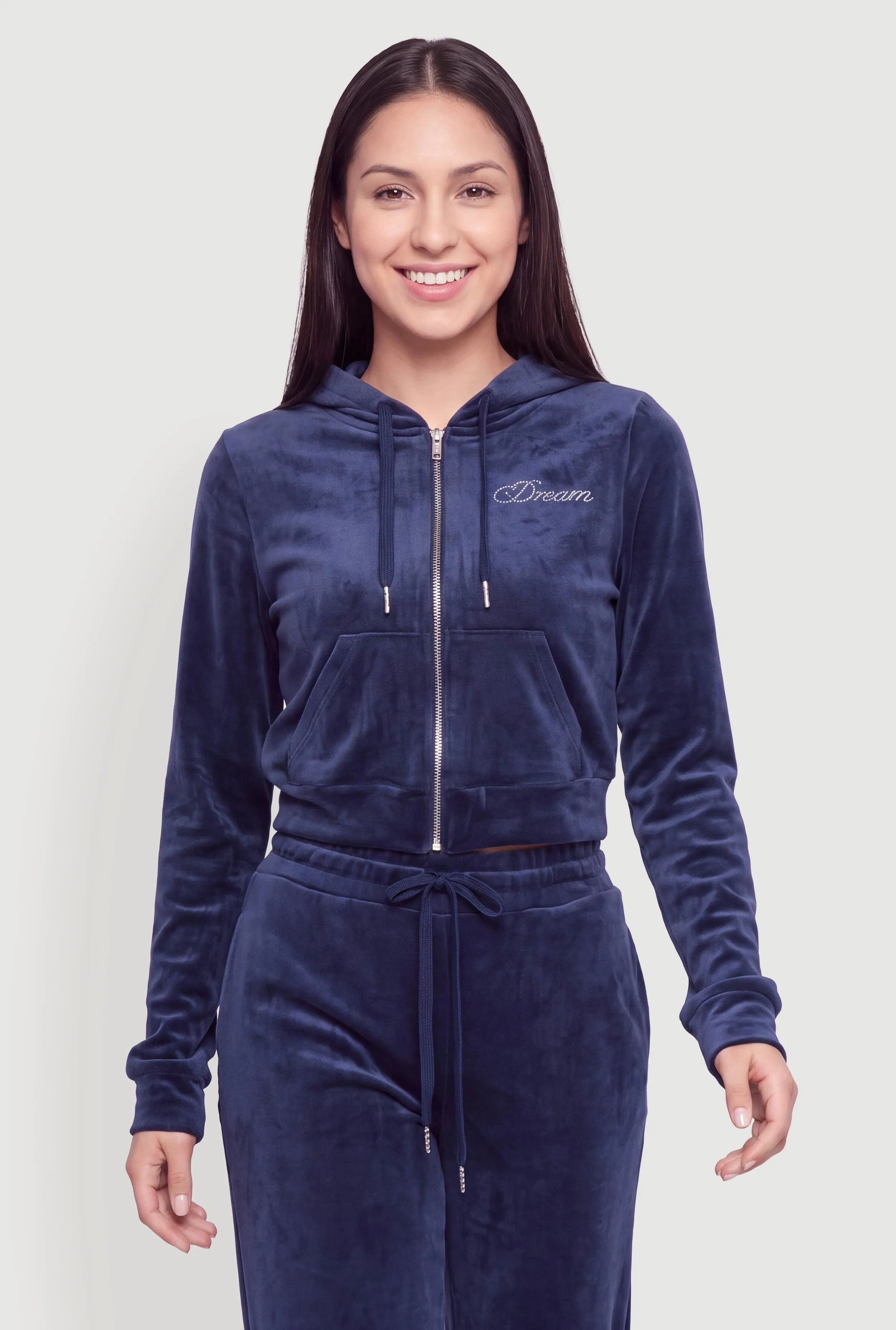 Rhinestone Dream Graphic Velour Zip Front Hoodie sold by Rainbow