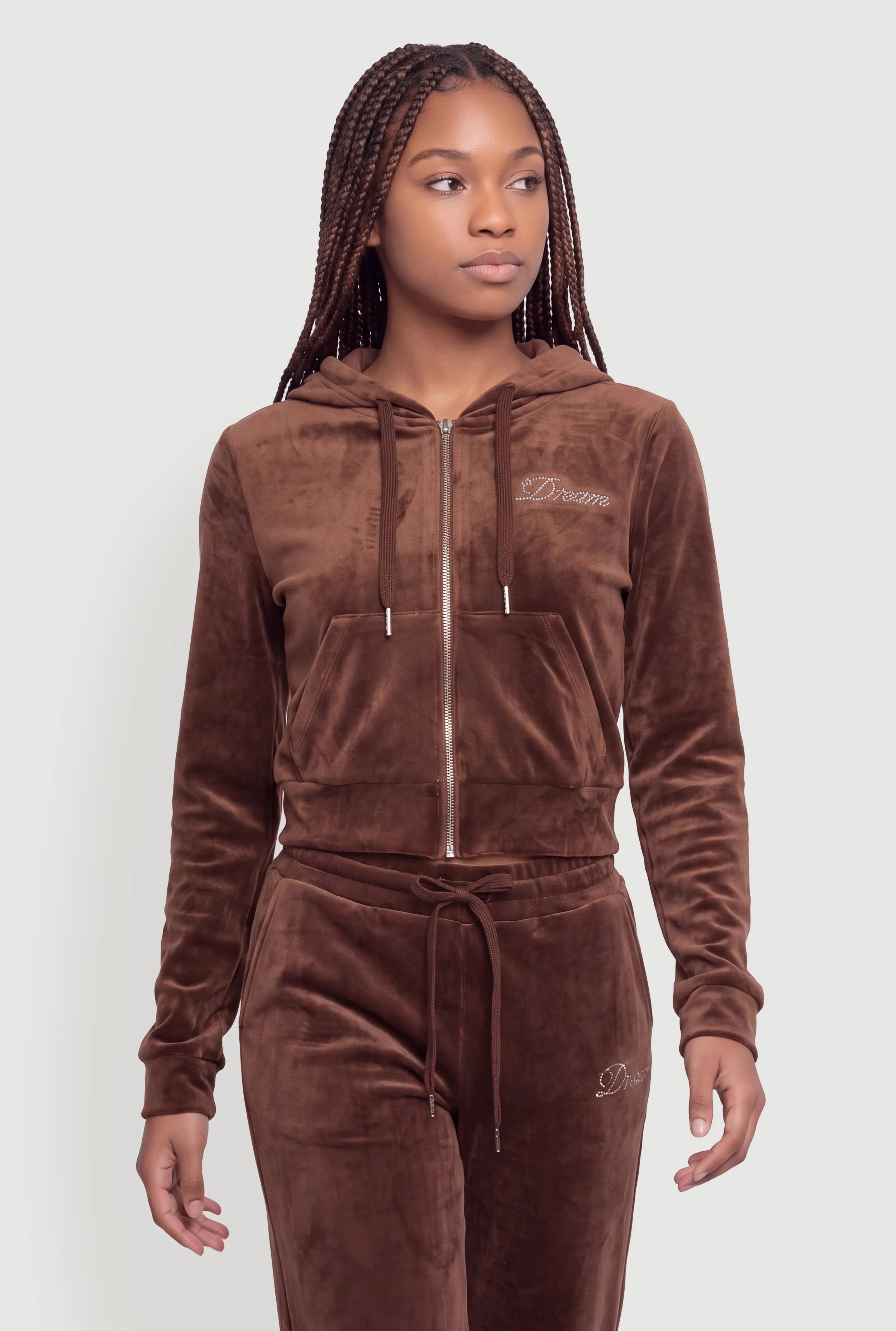 Rhinestone Dream Graphic Velour Zip Front Hoodie sold by Rainbow