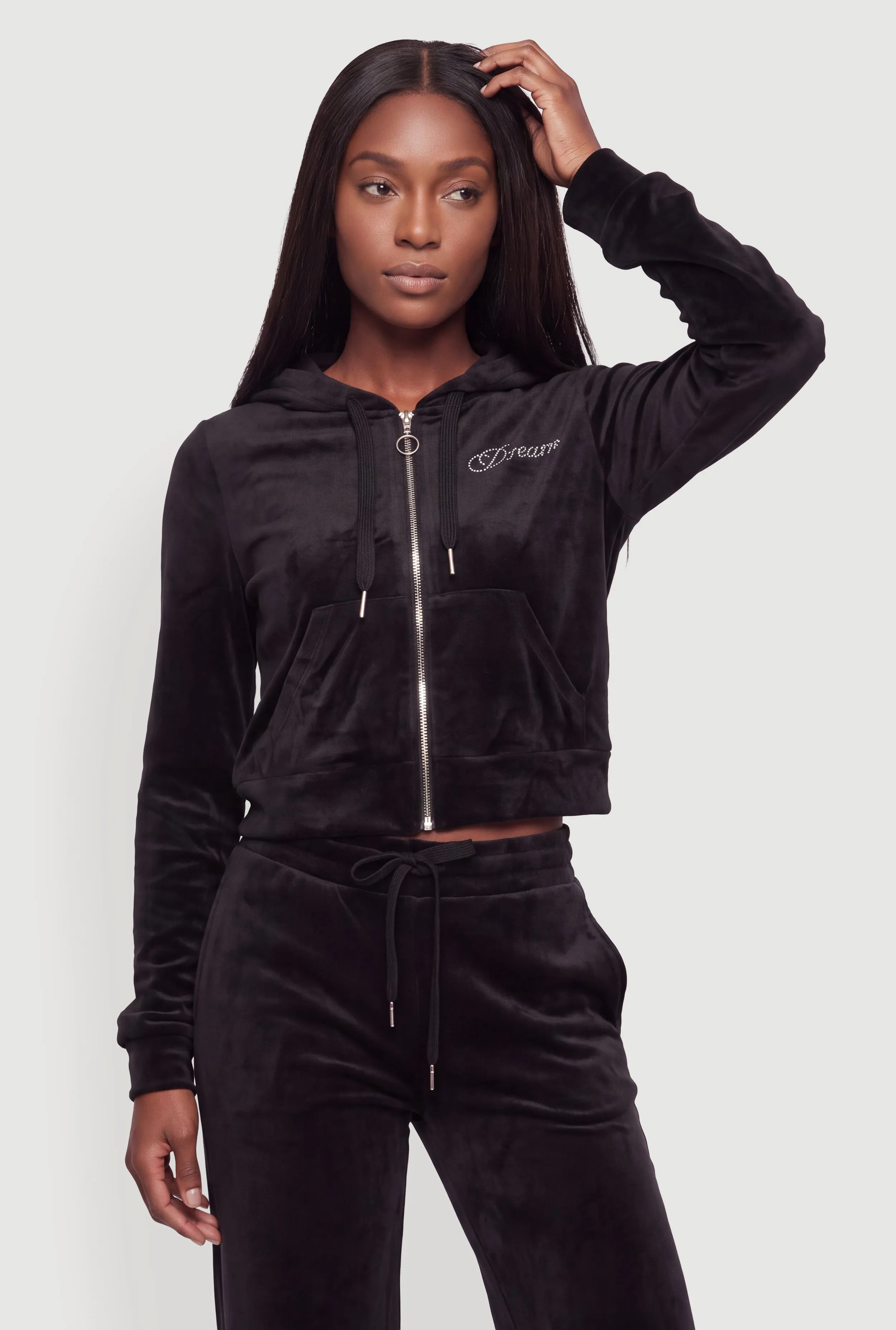 Rhinestone Dream Graphic Velour Zip Front Hoodie sold by Rainbow