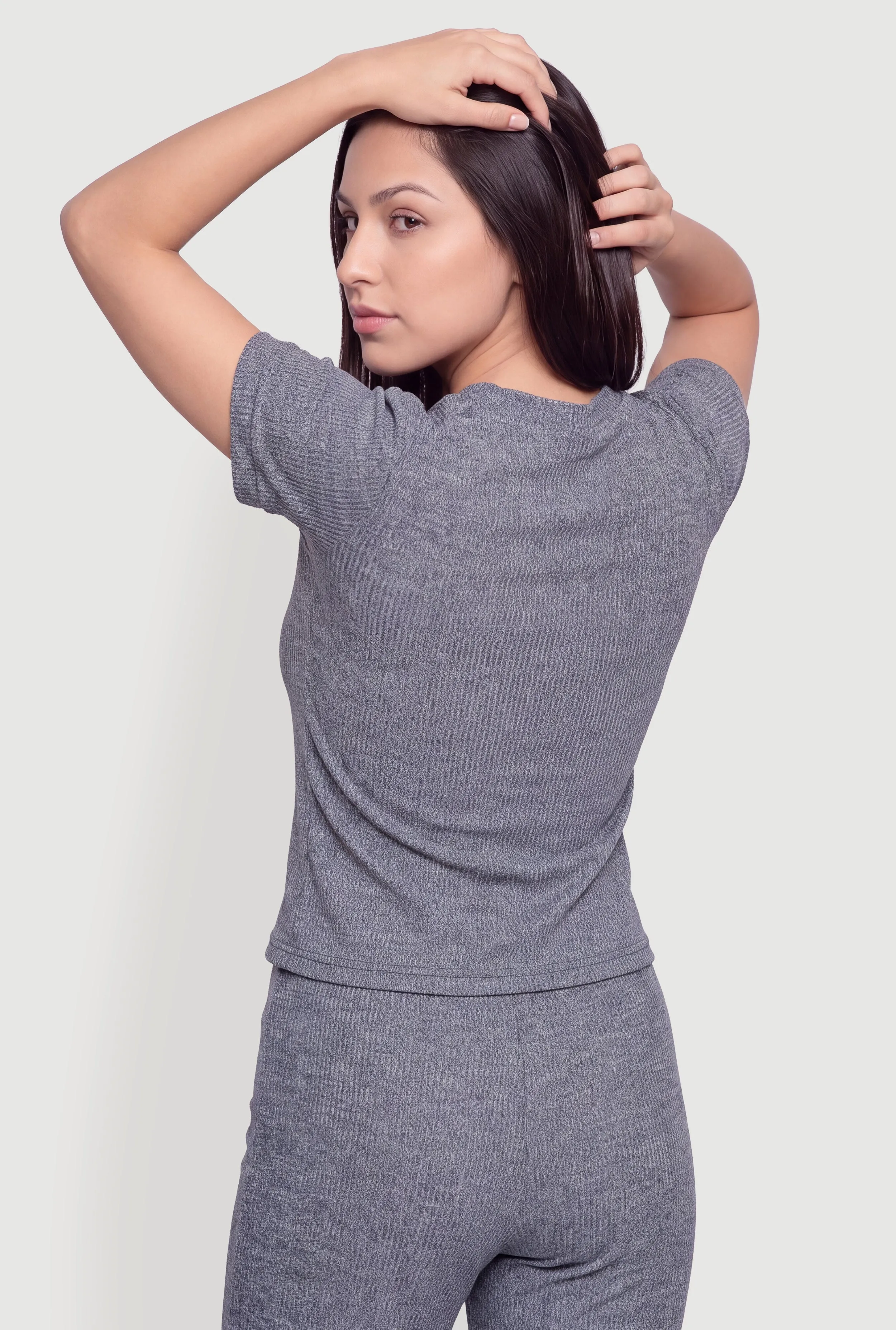 Ribbed Knit Short Sleeve Crew Neck Tee sold by Rainbow product image thumbnail 5