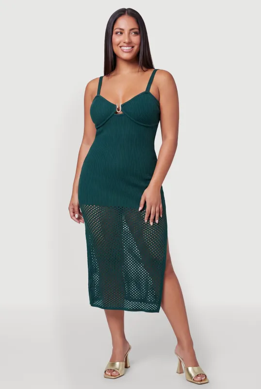 Plus Size Side Slit Keyhole Back Detail Sweater Dress made by Rainbow