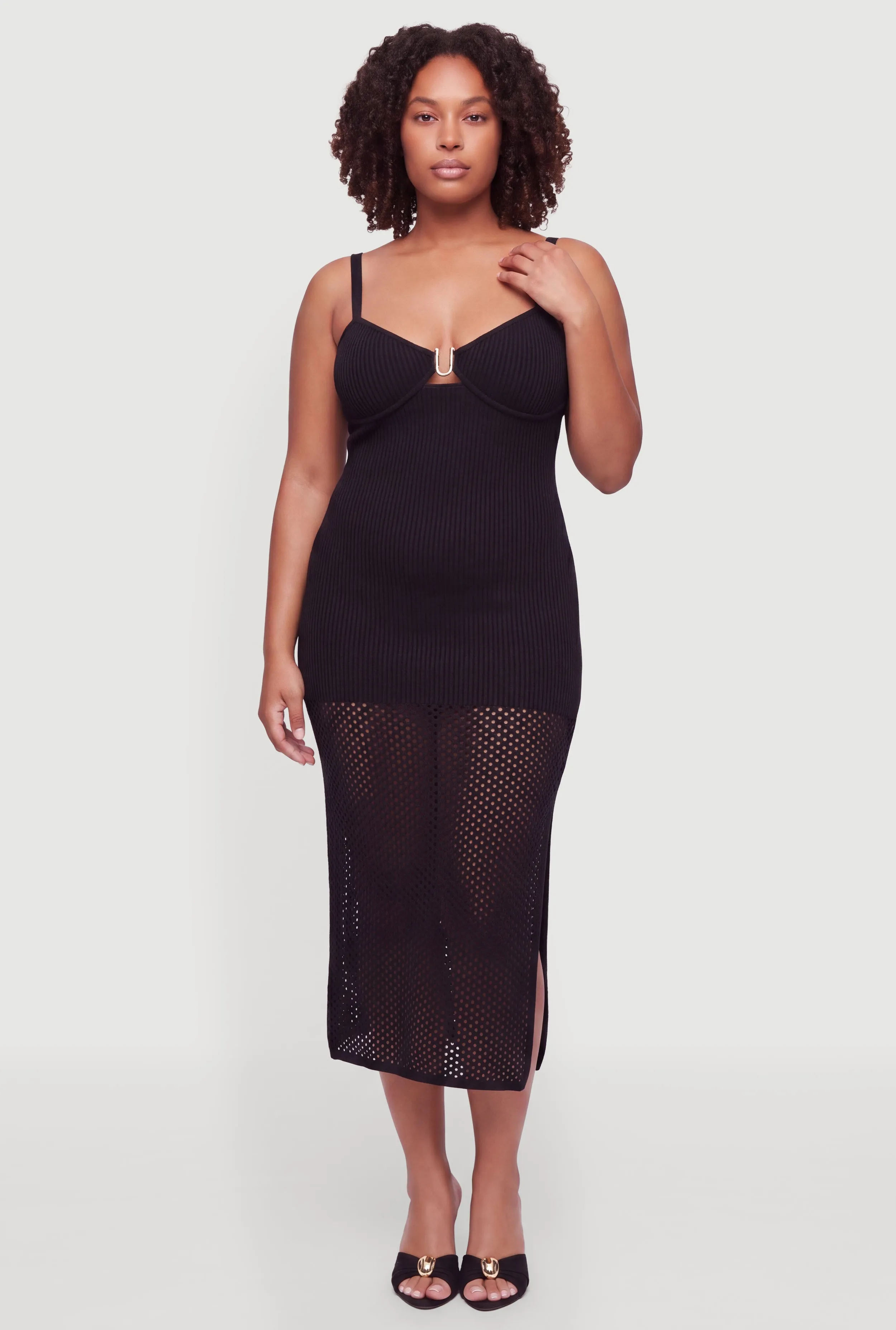 Plus Size Side Slit Keyhole Back Detail Sweater Dress sold by Rainbow product image thumbnail 3