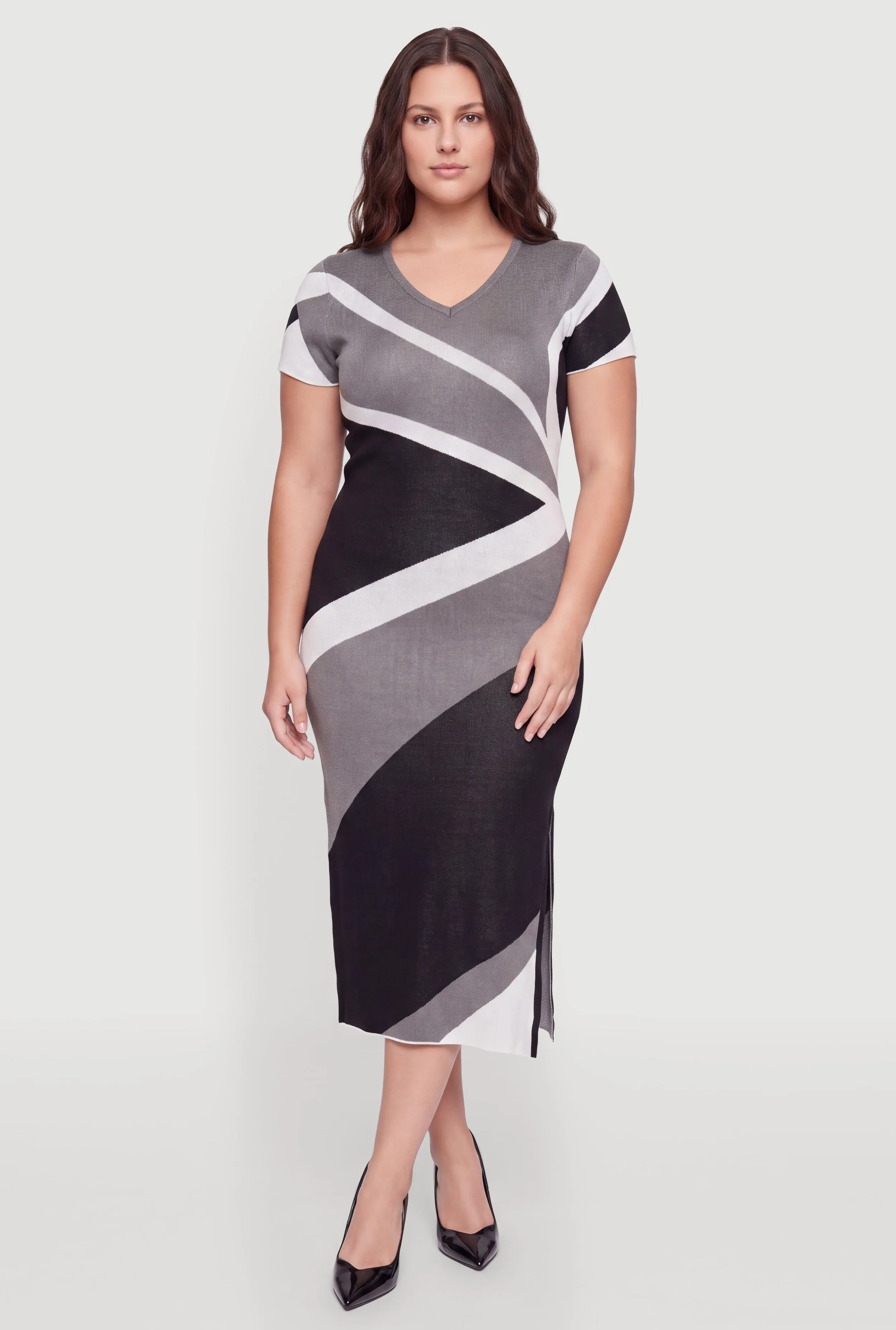Plus Size Color Blocked Side Slit Midi Sweater Dress sold by Rainbow