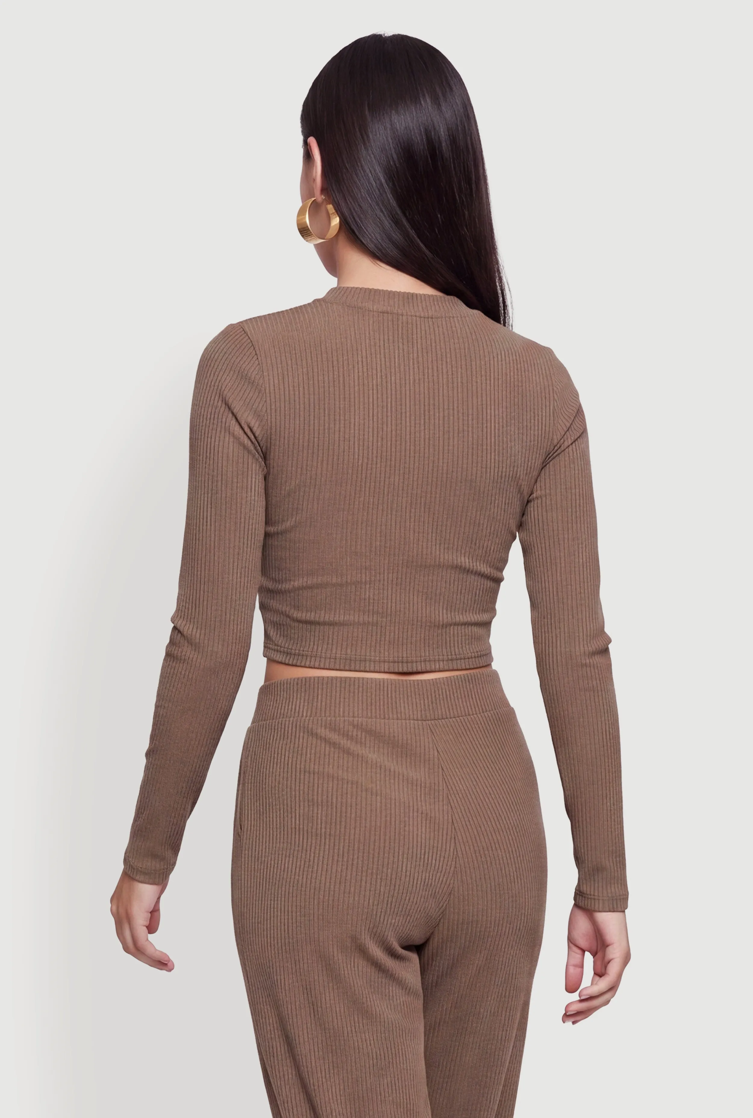 Brushed Ribbed Knit Long Sleece Crop Top sold by Rainbow product image thumbnail 5