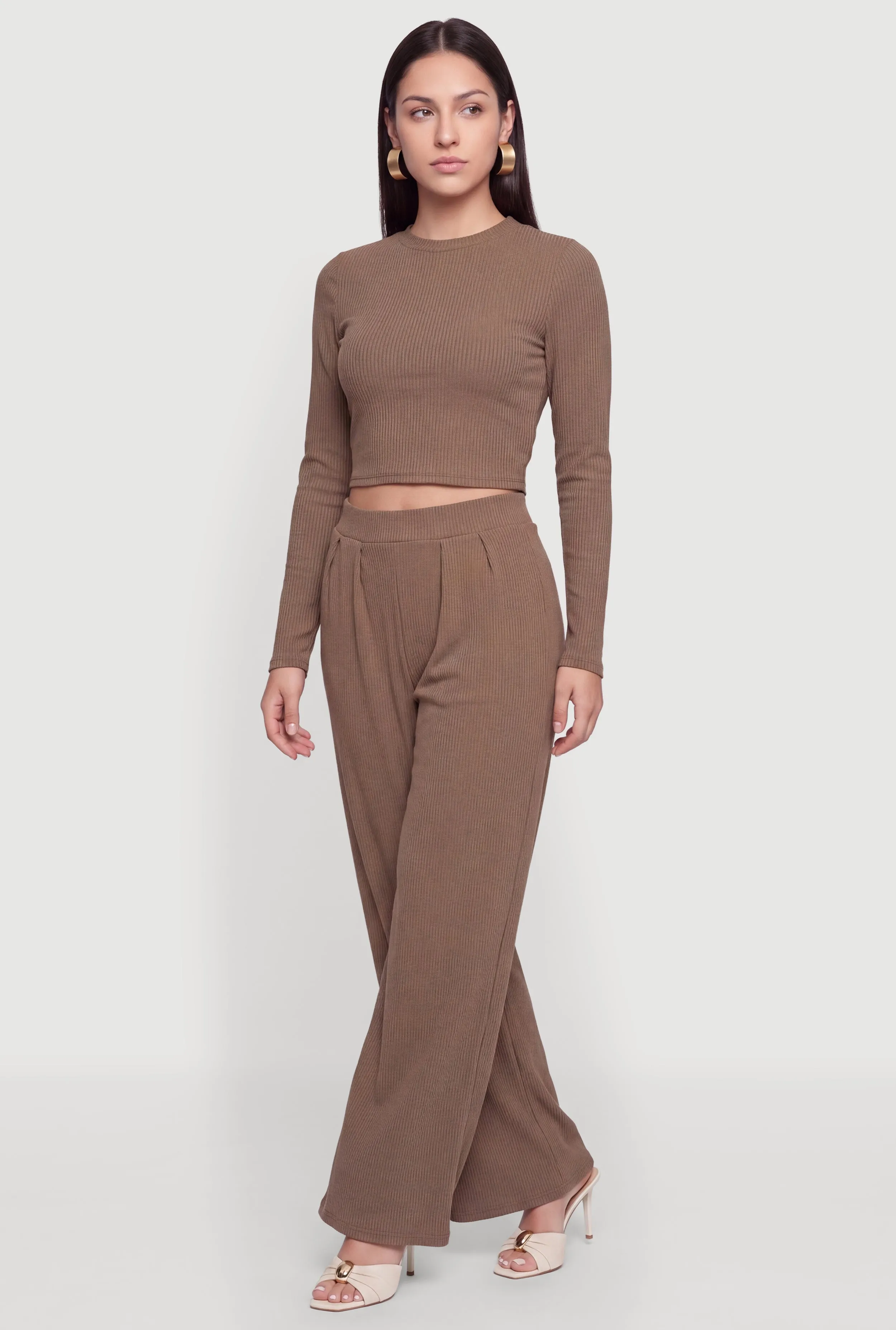 Brushed Ribbed Knit Long Sleece Crop Top sold by Rainbow product image thumbnail 2