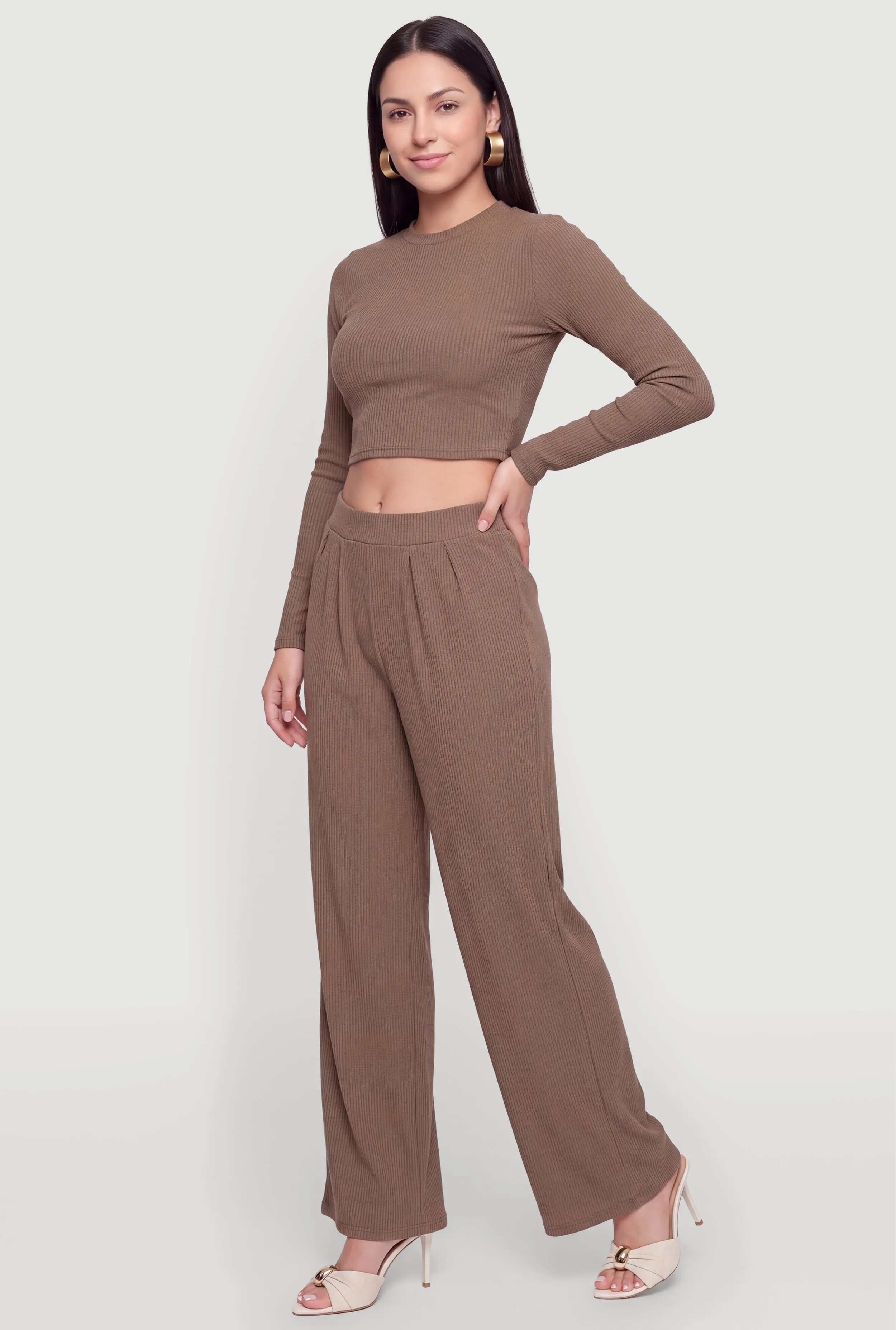 Brushed Ribbed Knit Long Sleece Crop Top sold by Rainbow product image thumbnail 3