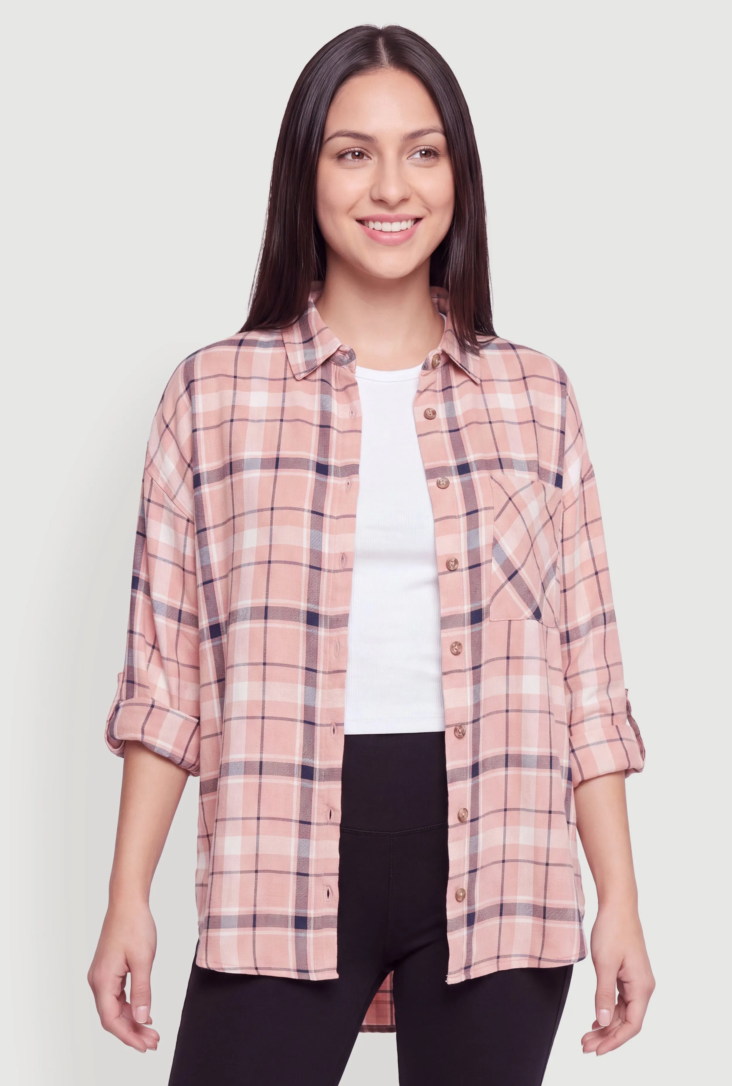 Plaid Roll Tab Sleeve Button Front Shirt sold by Rainbow product image thumbnail 2