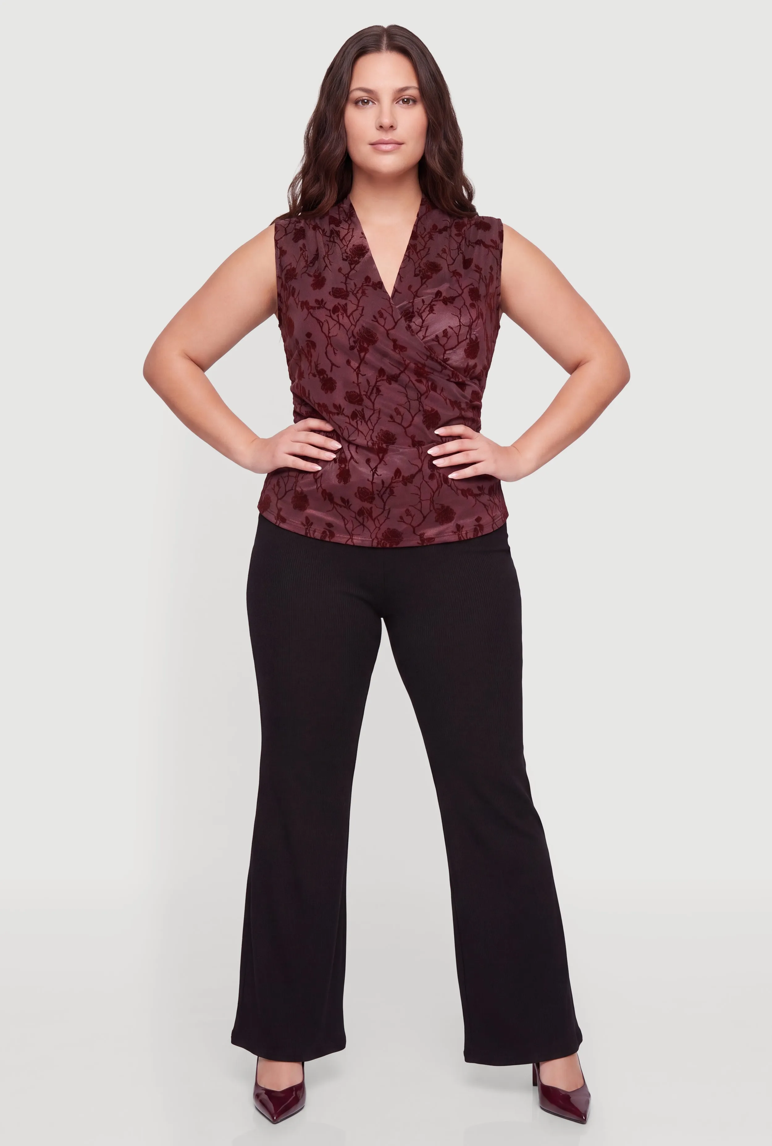 Plus Size Floral Velvet Burnout Mesh Faux Wrap Top sold by Rainbow product image thumbnail 3