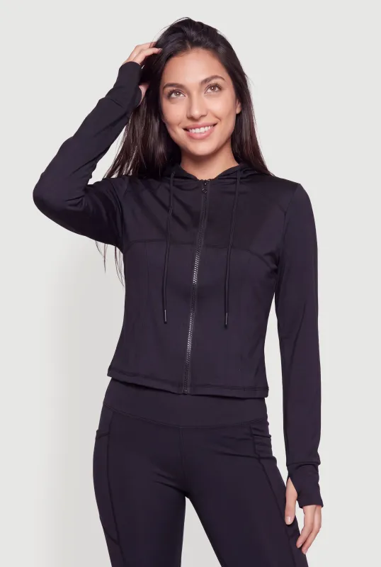 Zip Front Hooded Track Jacket with Thumb Holes made by Rainbow
