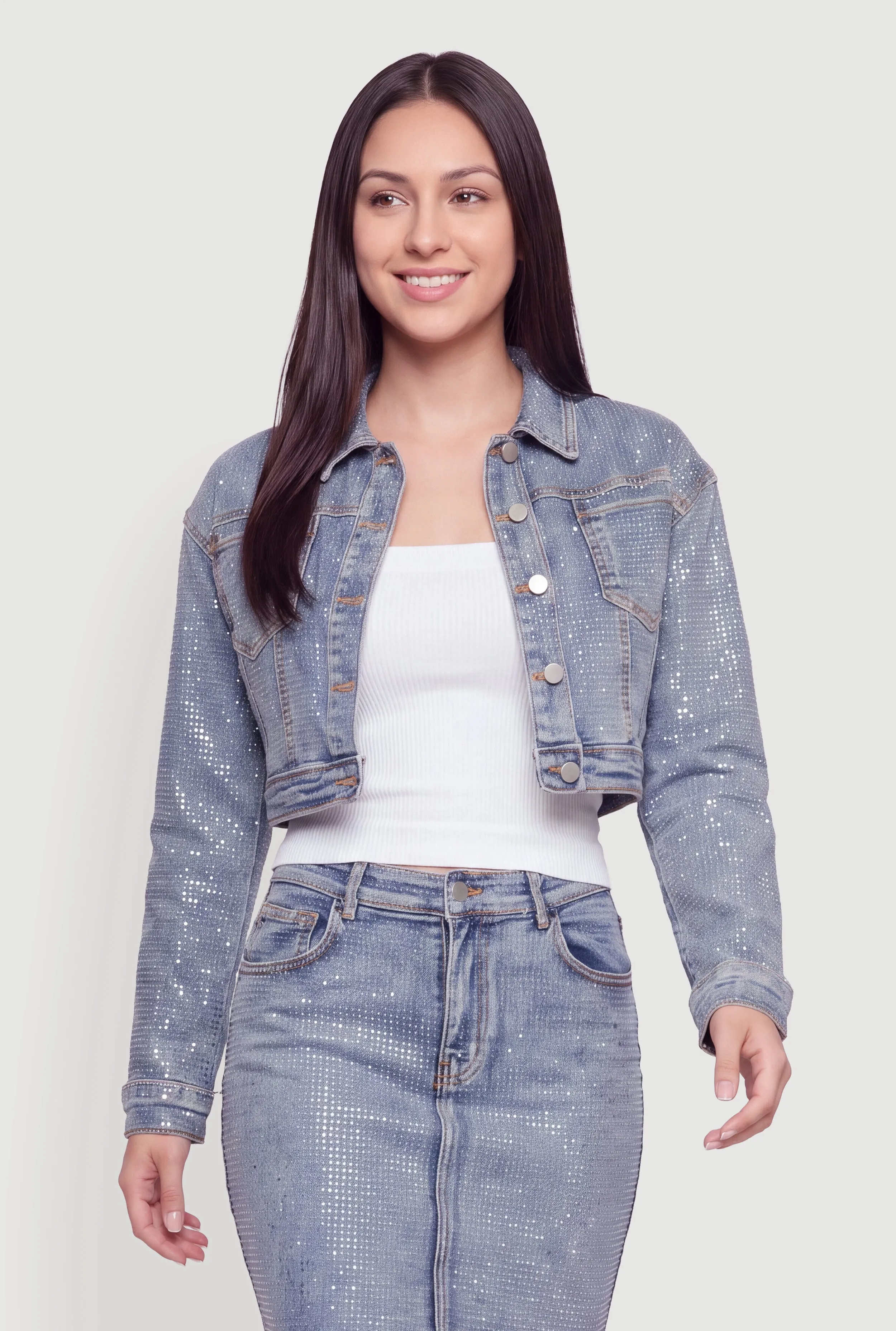 Rhinestone Cropped Denim Jacket sold by Rainbow product image thumbnail 3