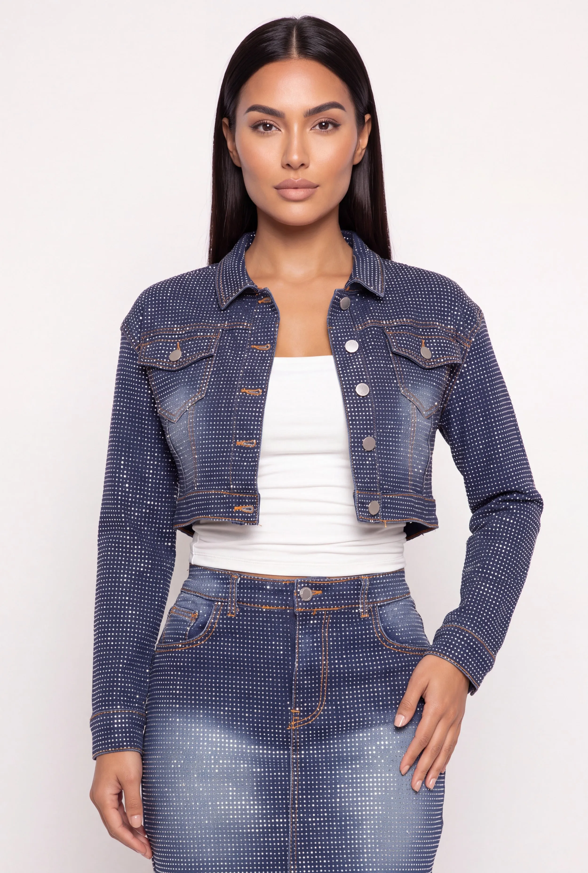 Rhinestone Cropped Denim Jacket sold by Rainbow product image thumbnail 4