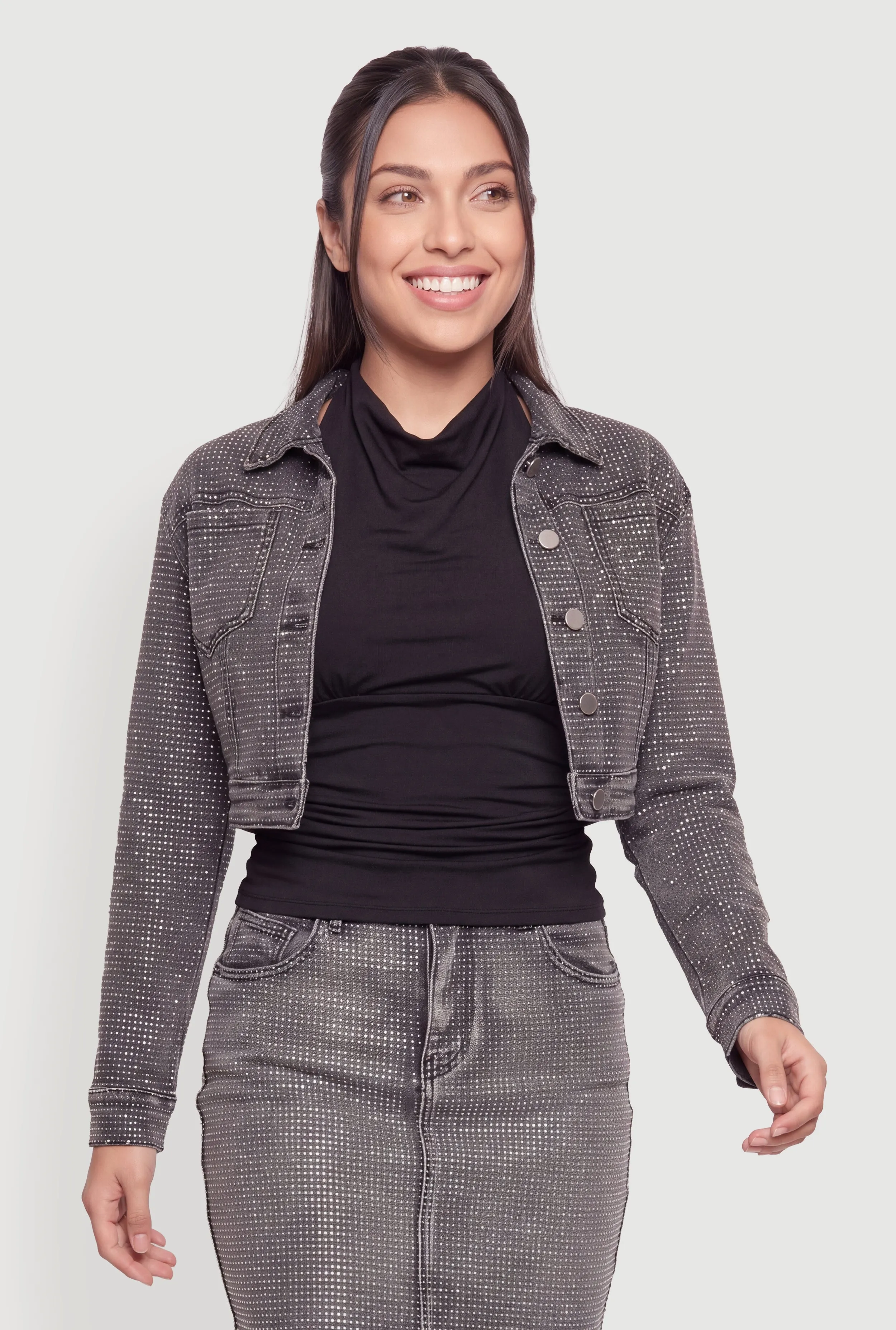 Rhinestone Cropped Denim Jacket sold by Rainbow product image thumbnail 2