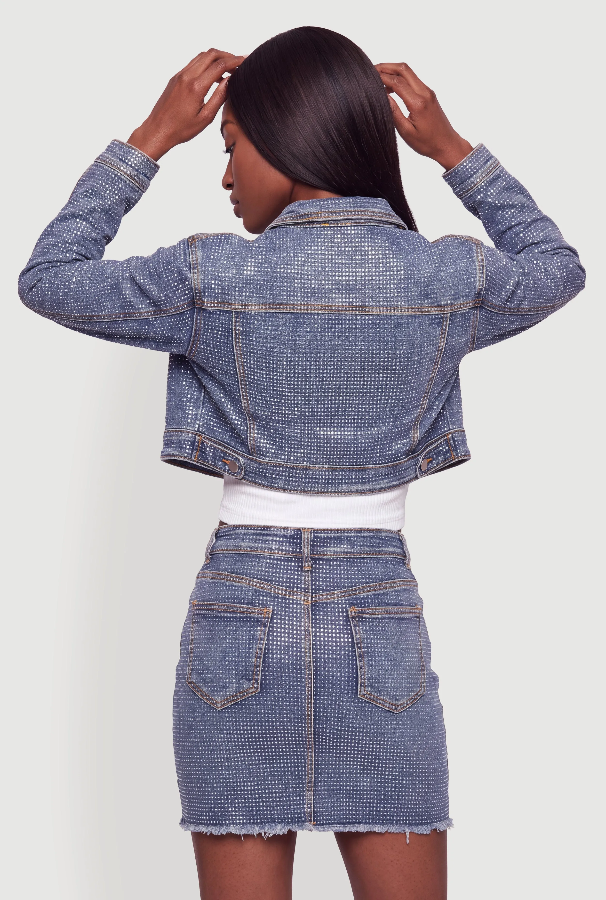 Rhinestone Cropped Denim Jacket sold by Rainbow product image thumbnail 5