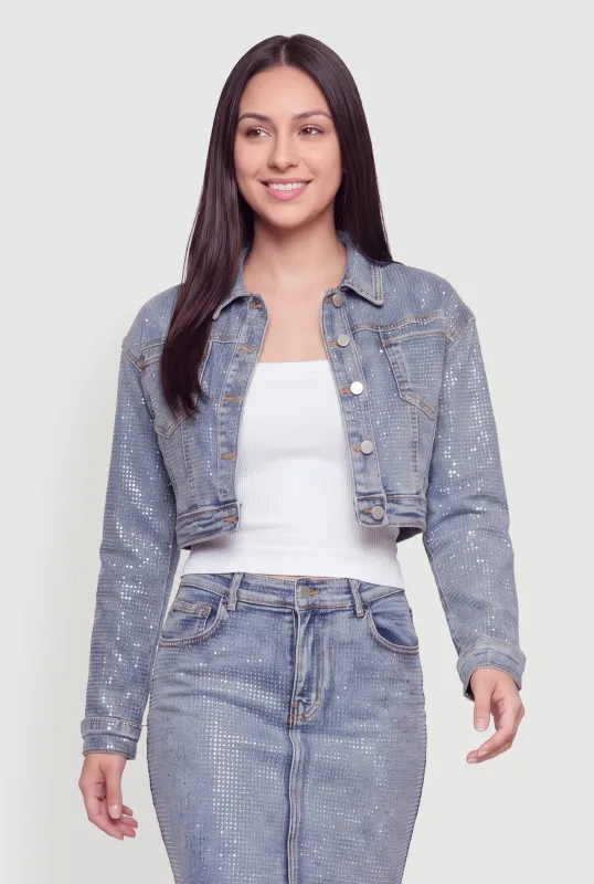 Rhinestone Cropped Denim Jacket made by Daisy