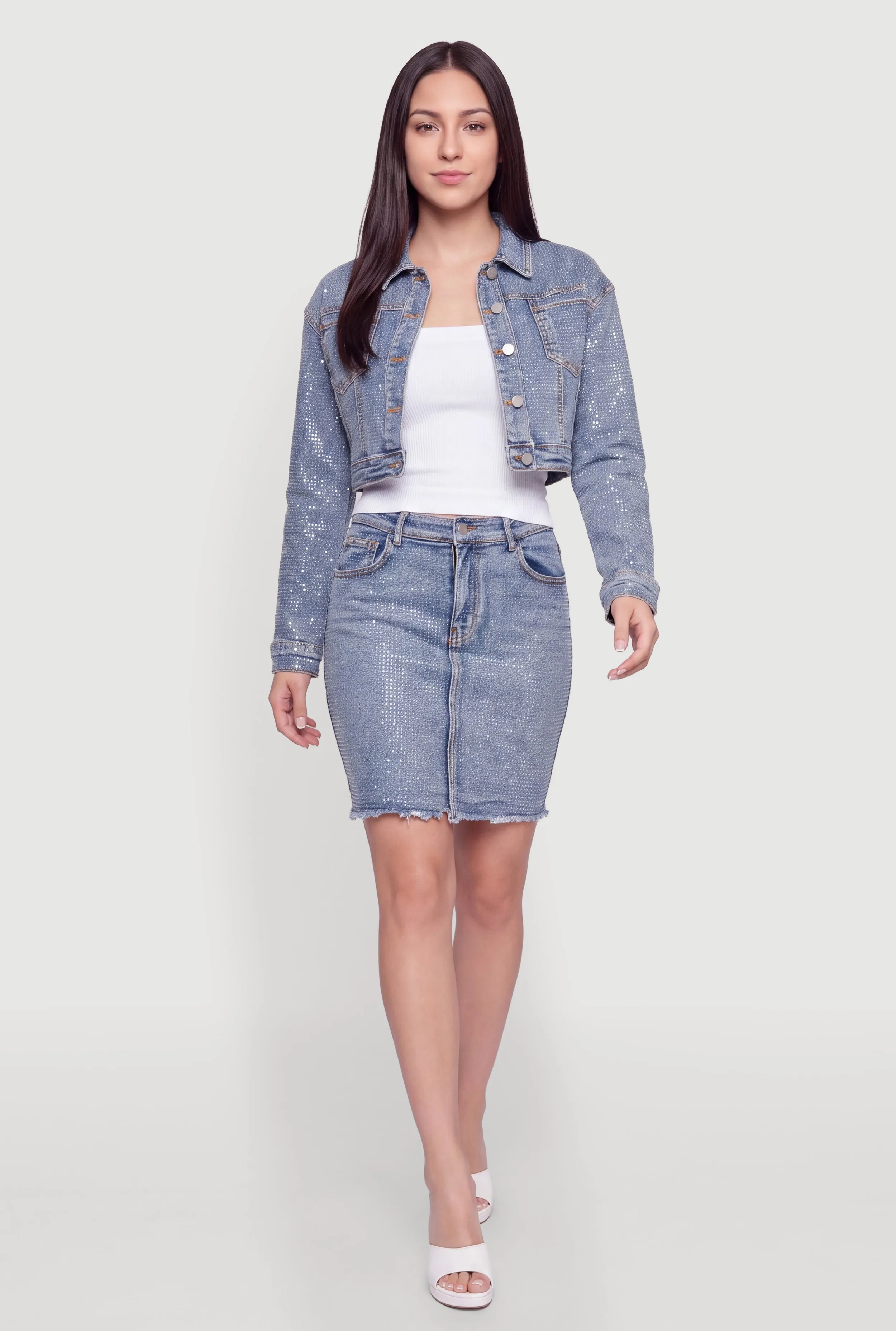 Rhinestone Cropped Denim Jacket sold by Rainbow product image thumbnail 2