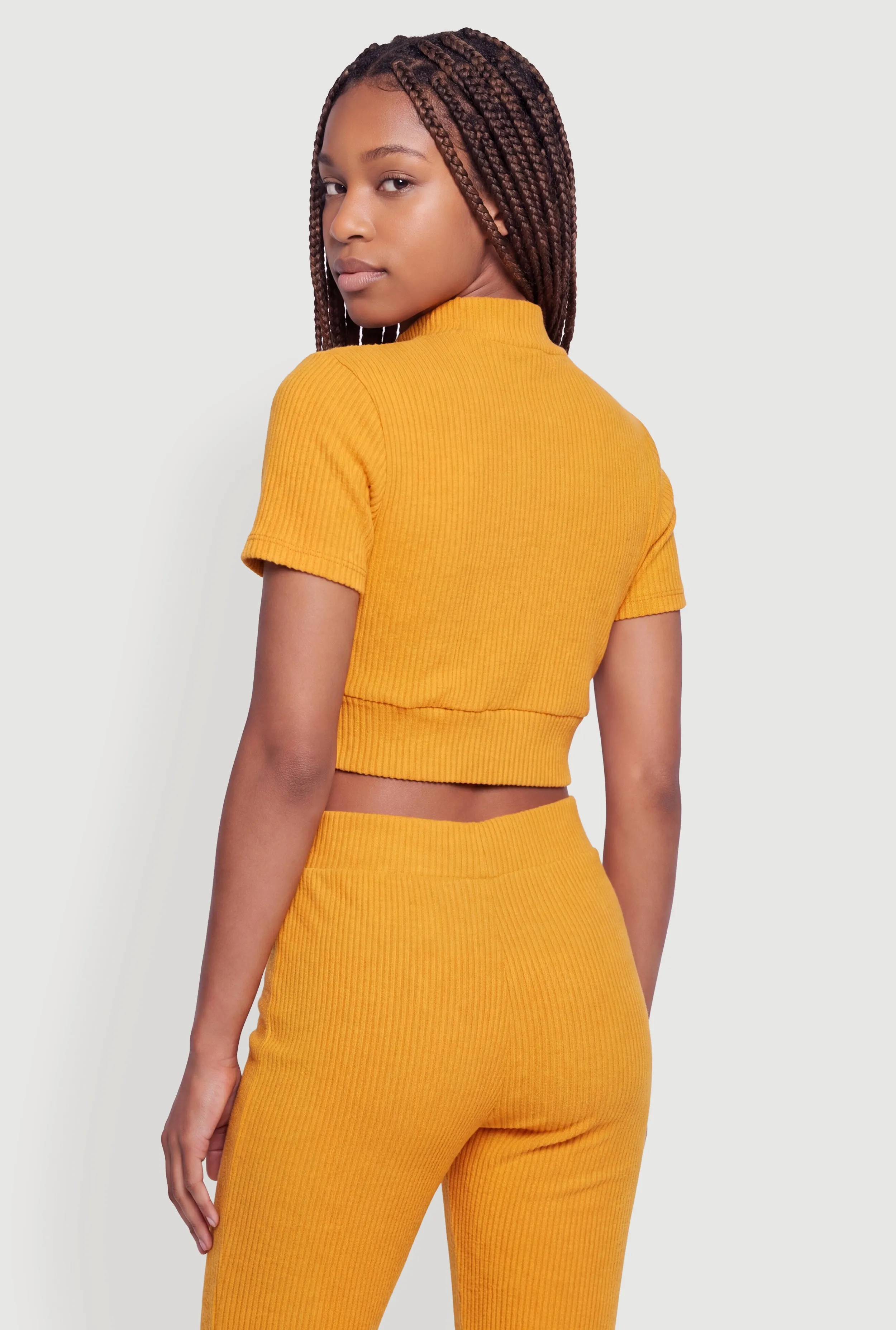 Brushed Ribbed Knit Zip Front Crop Top sold by Rainbow product image thumbnail 5