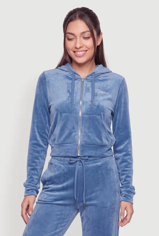 Rhinestone Dream Graphic Velour Zip Front Hoodie made by iris