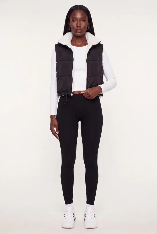 Sherpa Lined Toggle Drawstring Hem Puffer Vest made by Ambiance