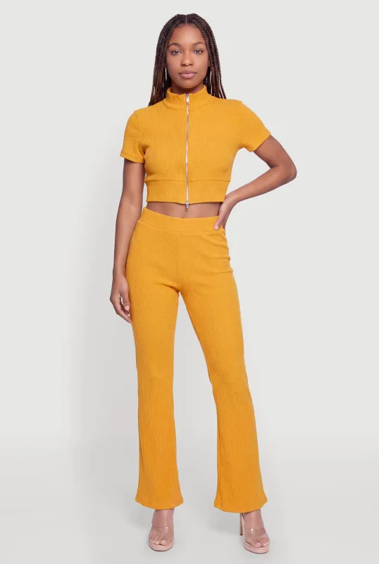 Brushed Ribbed Knit Flare Pants made by Rainbow