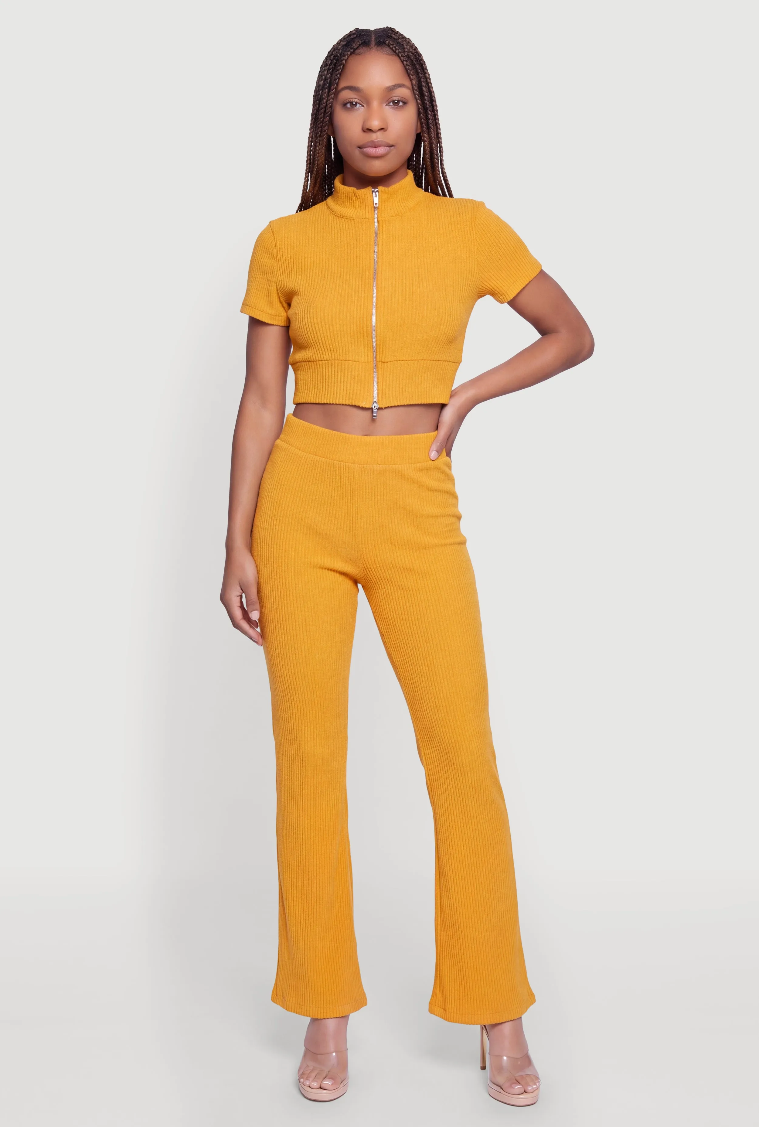 Brushed Ribbed Knit Flare Pants sold by Rainbow