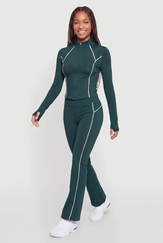 Contrast Piping Active Flare Pants made by Rainbow