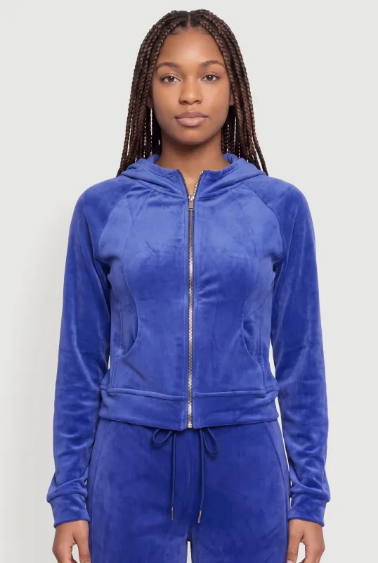Velour Zip Front Hooded Sweatshirt made by Rainbow