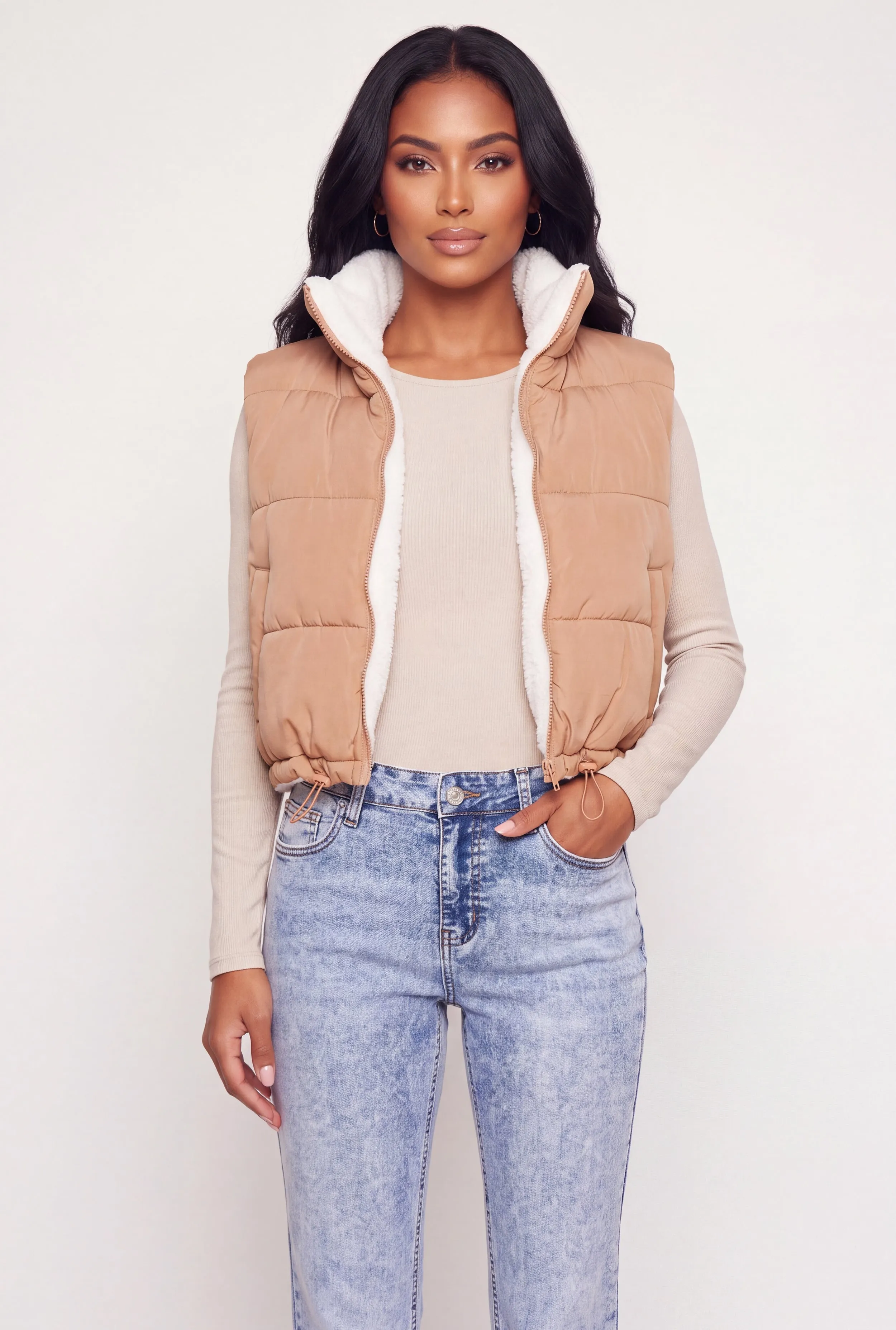 Sherpa Lined Toggle Drawstring Hem Puffer Vest sold by Rainbow product image thumbnail 2