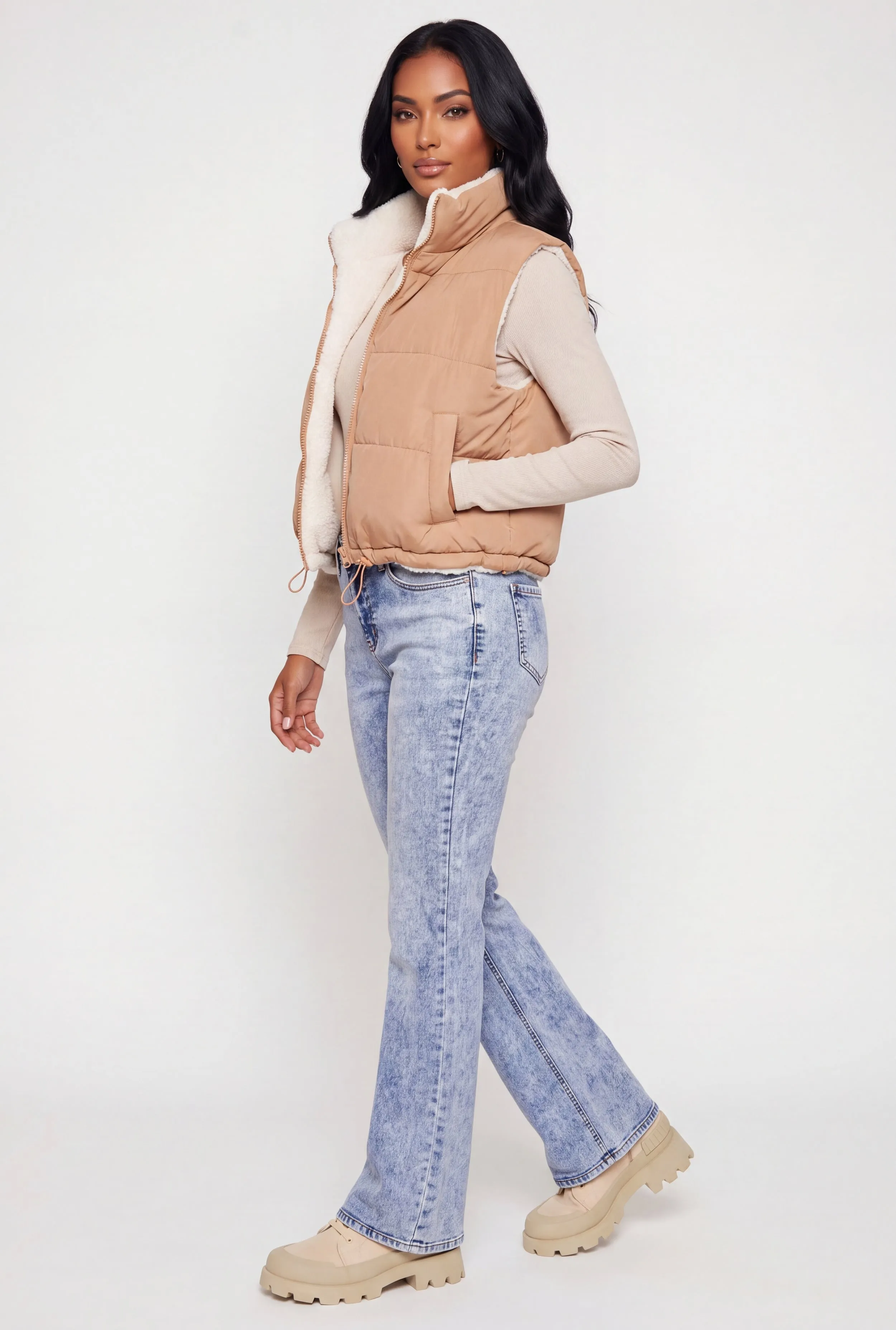 Sherpa Lined Toggle Drawstring Hem Puffer Vest sold by Rainbow product image thumbnail 3