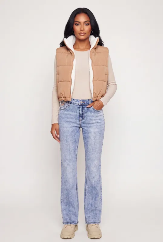 Sherpa Lined Toggle Drawstring Hem Puffer Vest made by Ambiance