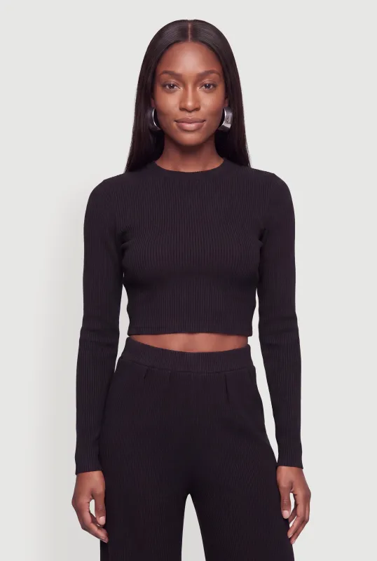 Brushed Ribbed Knit Long Sleece Crop Top made by Rainbow