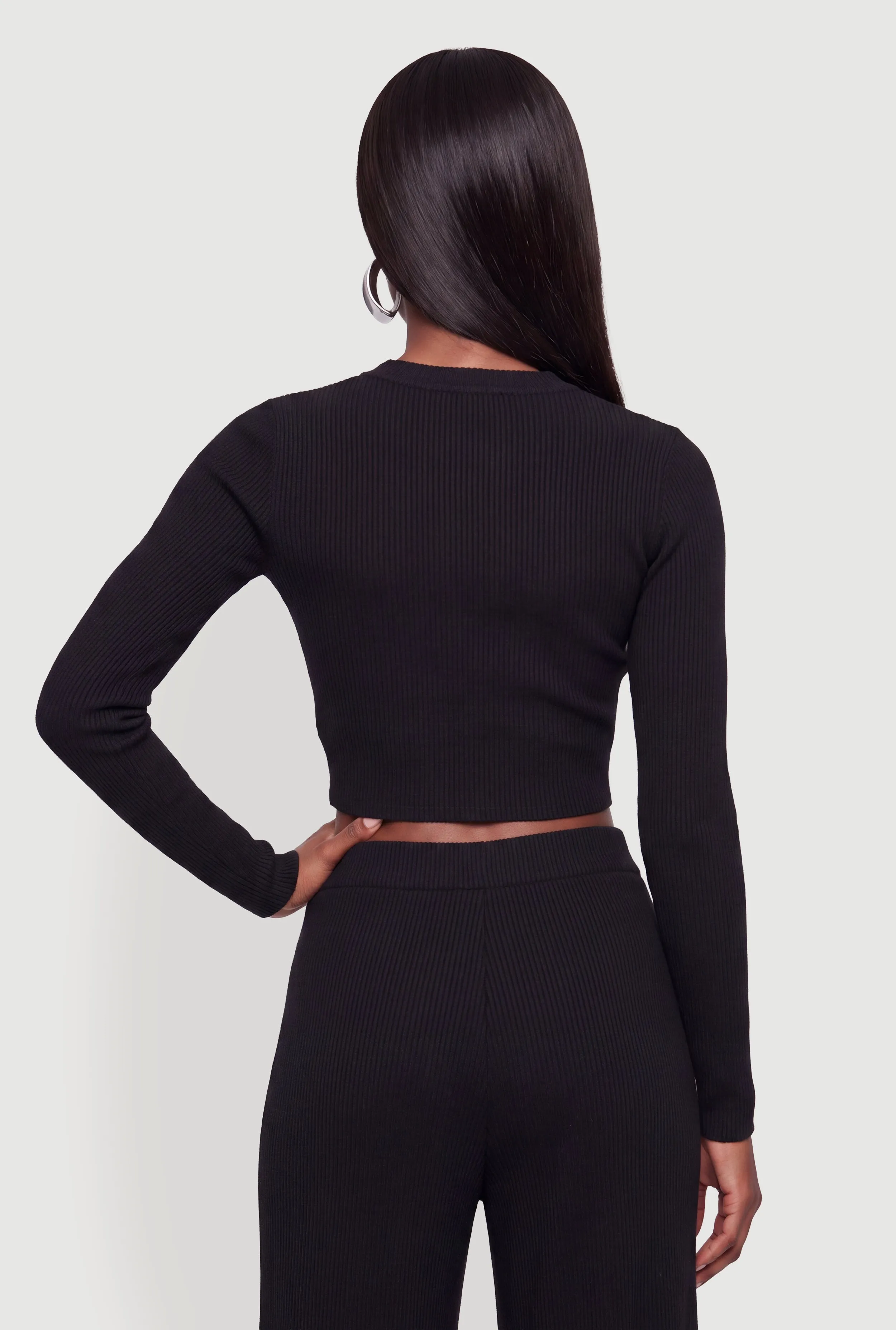 Brushed Ribbed Knit Long Sleece Crop Top sold by Rainbow product image thumbnail 5