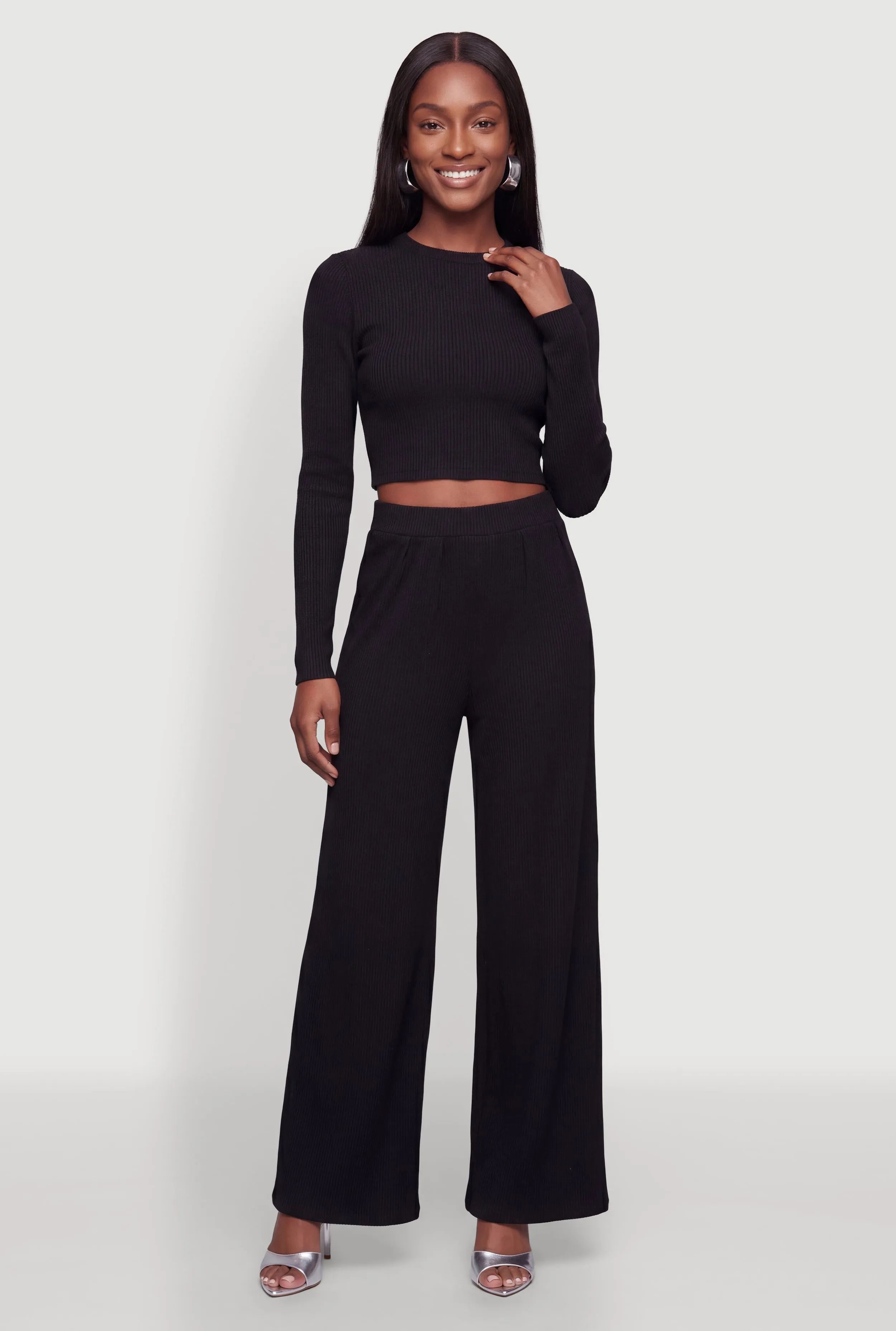 Brushed Ribbed Knit Long Sleece Crop Top sold by Rainbow product image thumbnail 2