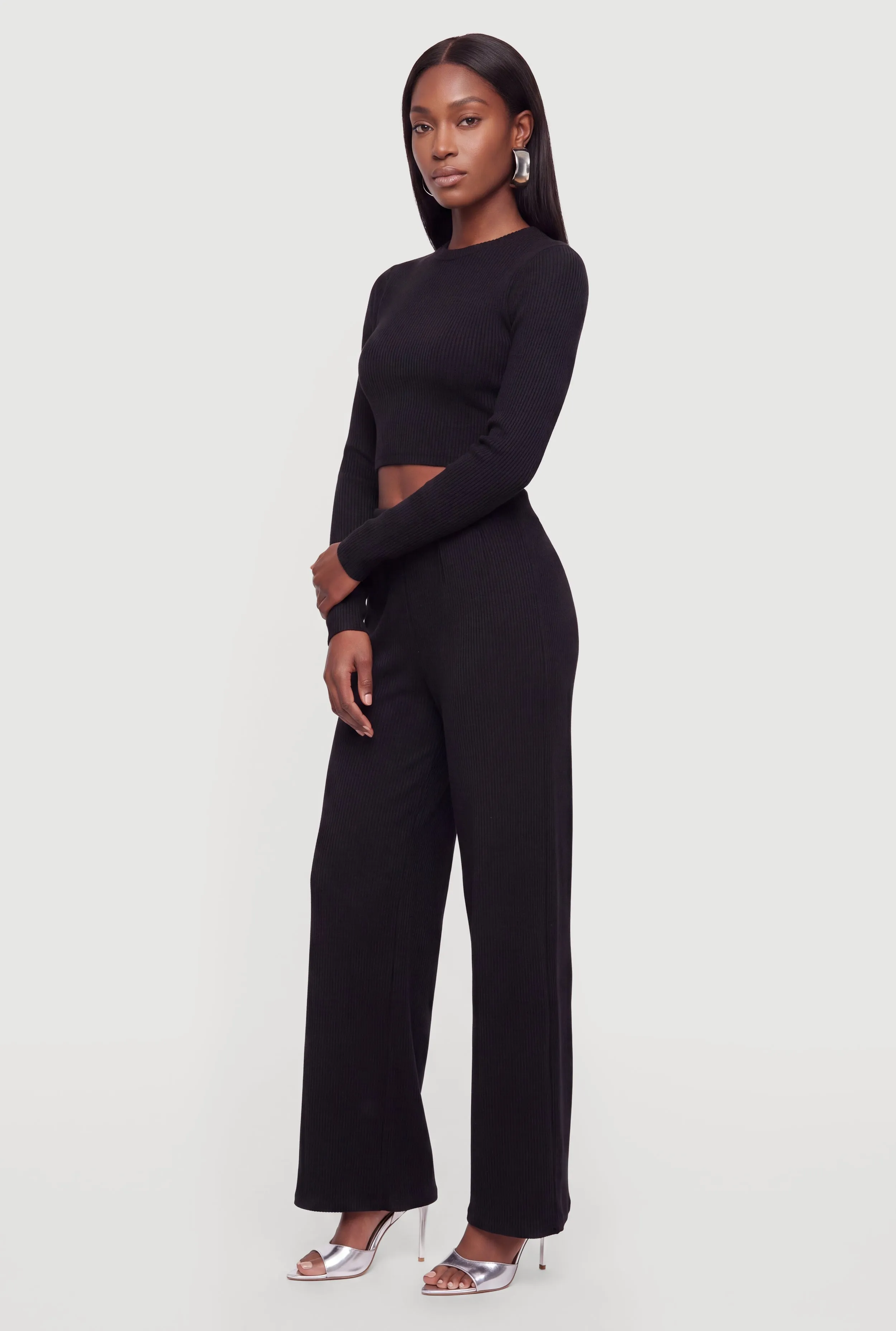 Brushed Ribbed Knit Long Sleece Crop Top sold by Rainbow product image thumbnail 3