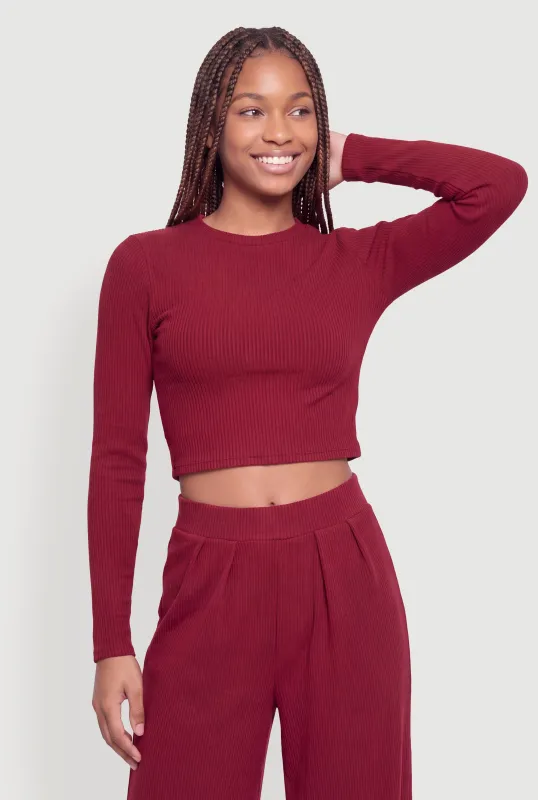 Brushed Ribbed Knit Long Sleece Crop Top made by Rainbow