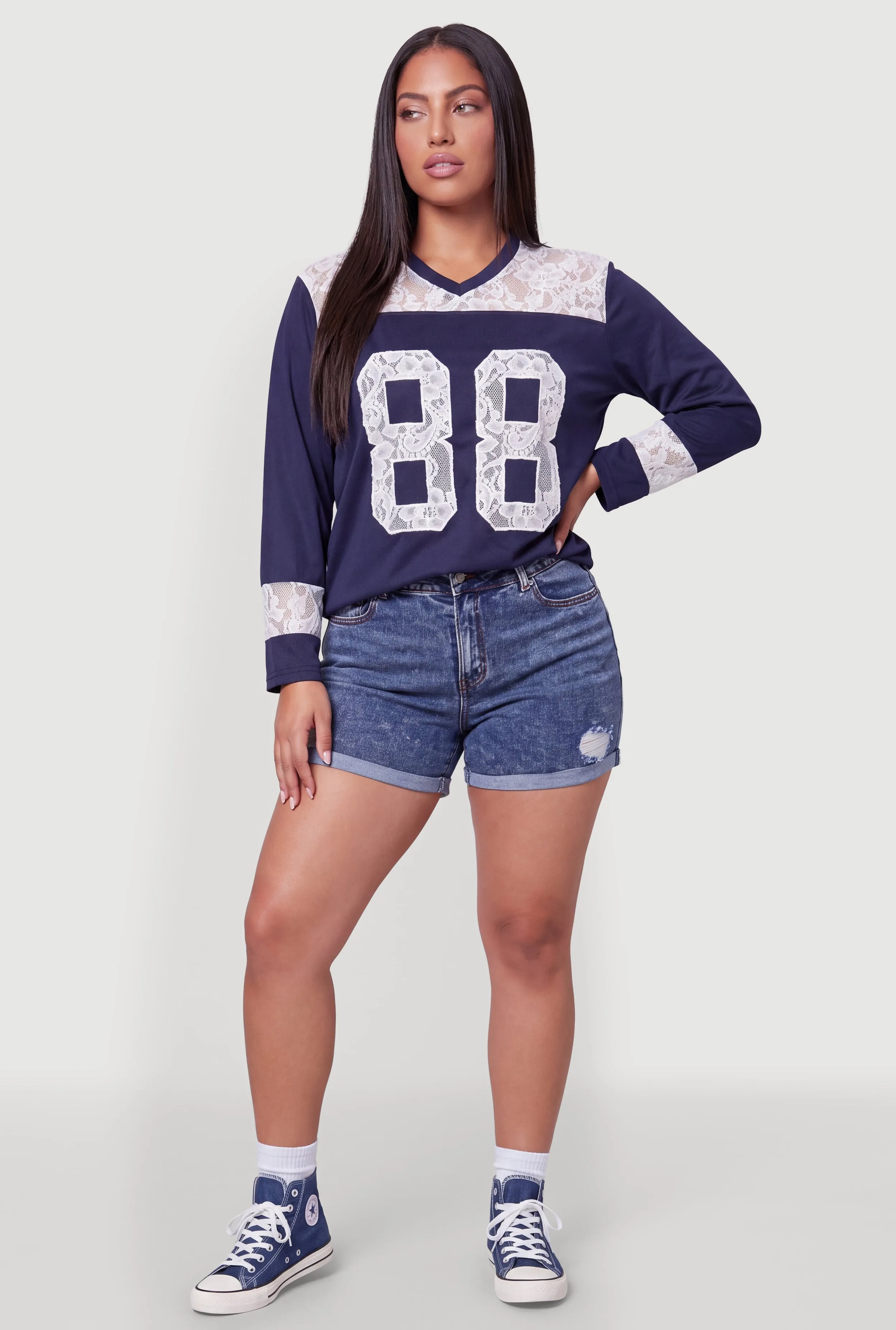 Plus Size Lace Detail 88 Varsity Graphic Long Sleeve Top sold by Rainbow product image thumbnail 3
