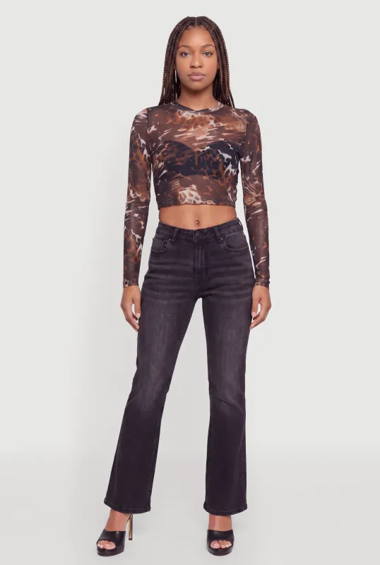 Printed Mesh Long Sleeve Crop Top made by Rainbow
